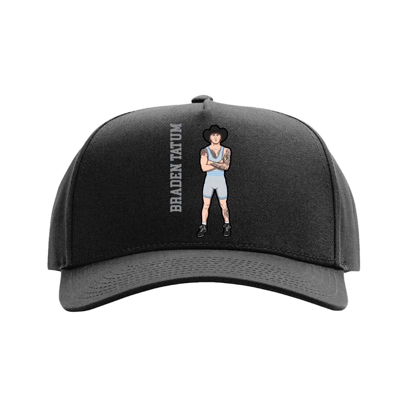 Full Fabric Five-Panel Champ Cap — Name Vertical in Black