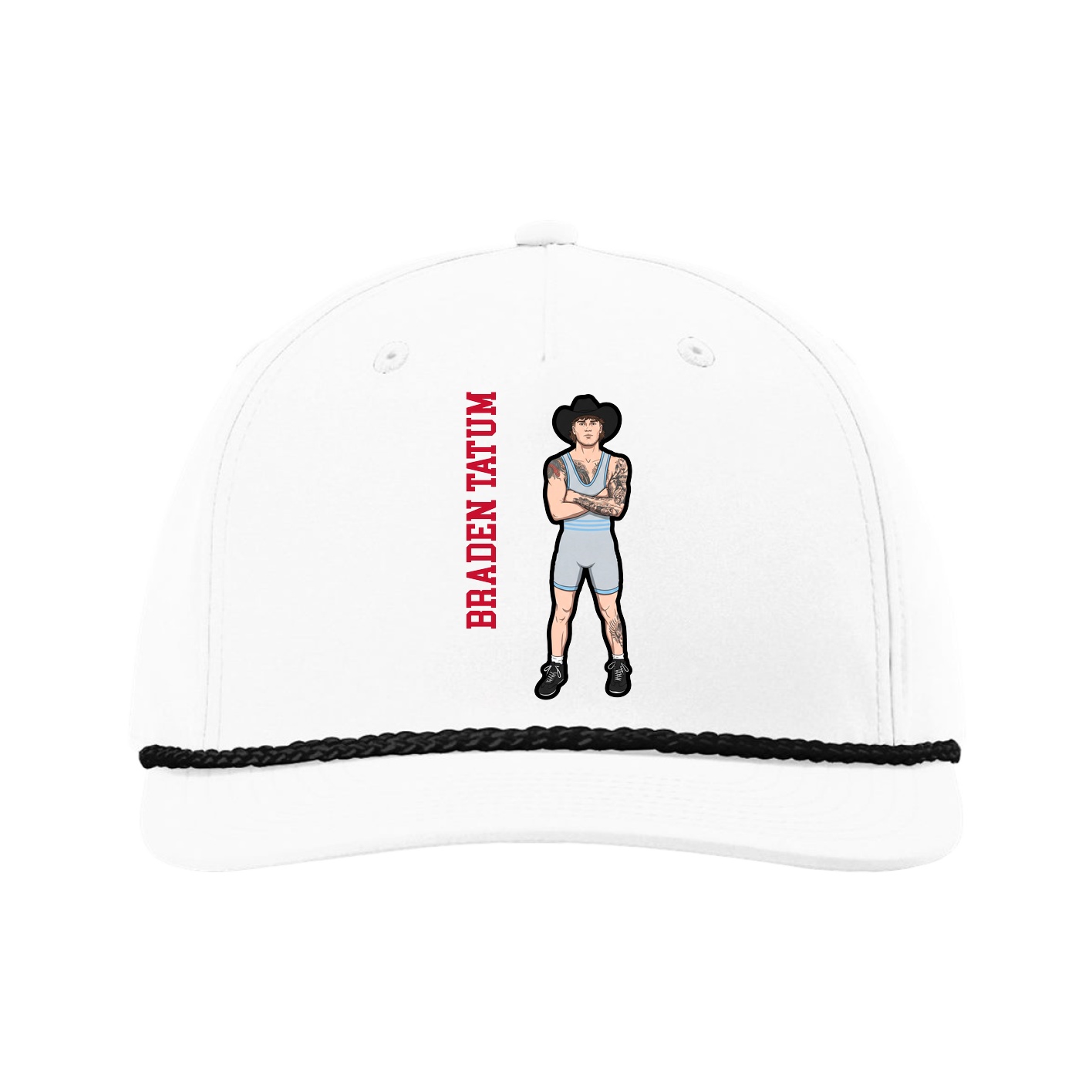 Five-Panel Classic Rope Cap — Name Vertical in White