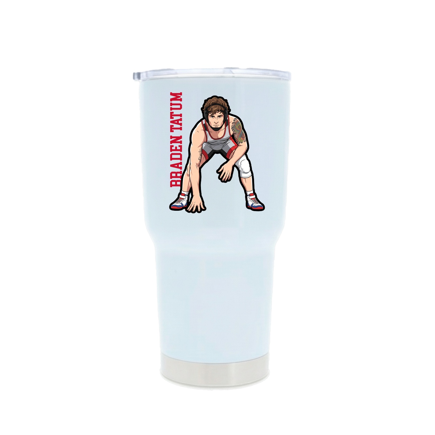 30oz Stainless Steel Tumbler — Name Vertical in White