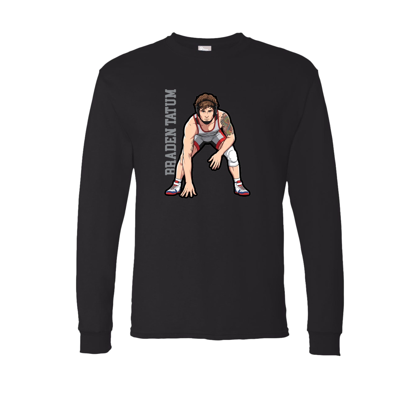 Long Sleeve Tee — Name Vertical in Black