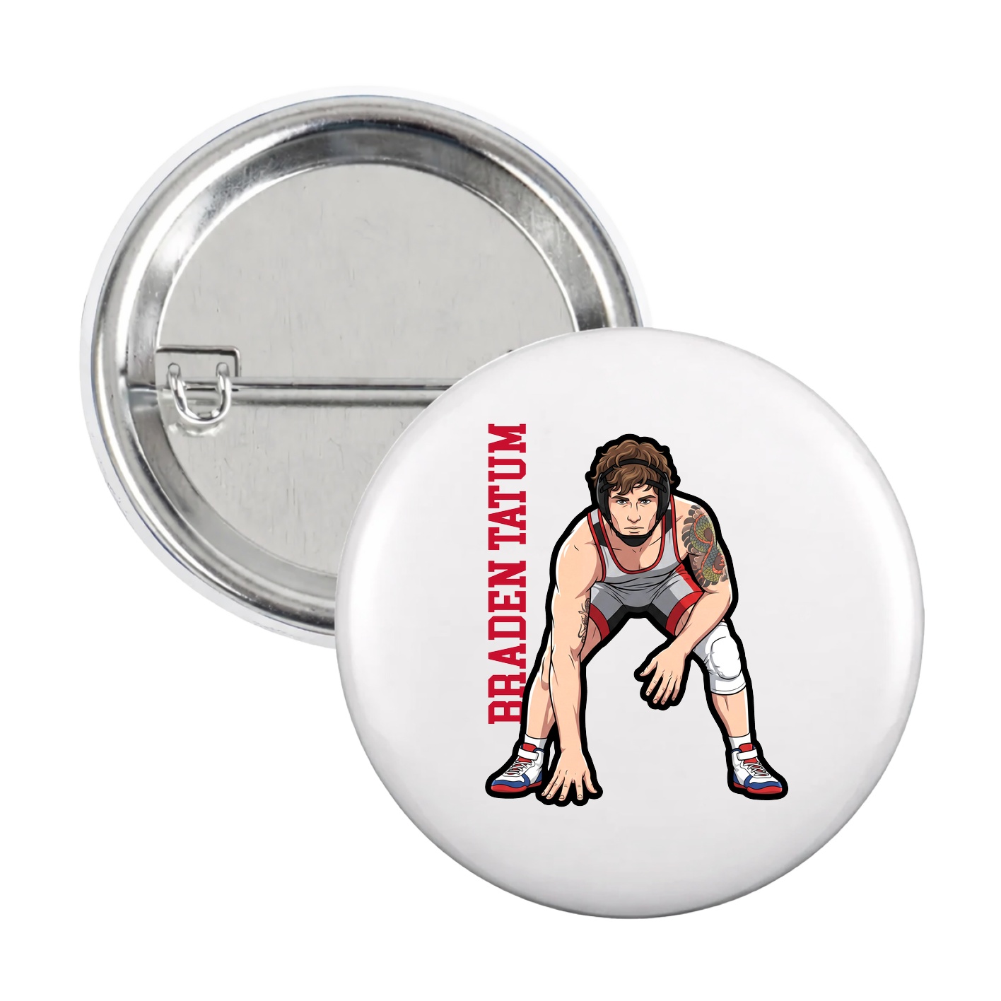 Game Day Button — Name Vertical in White