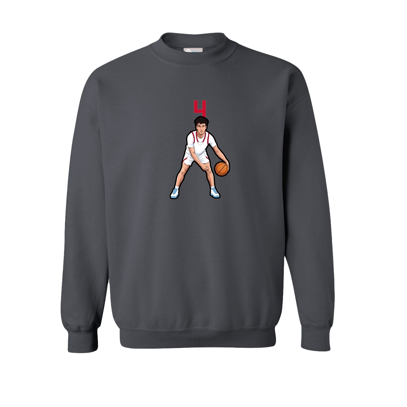 Fleece Crew — Number Top in Grey