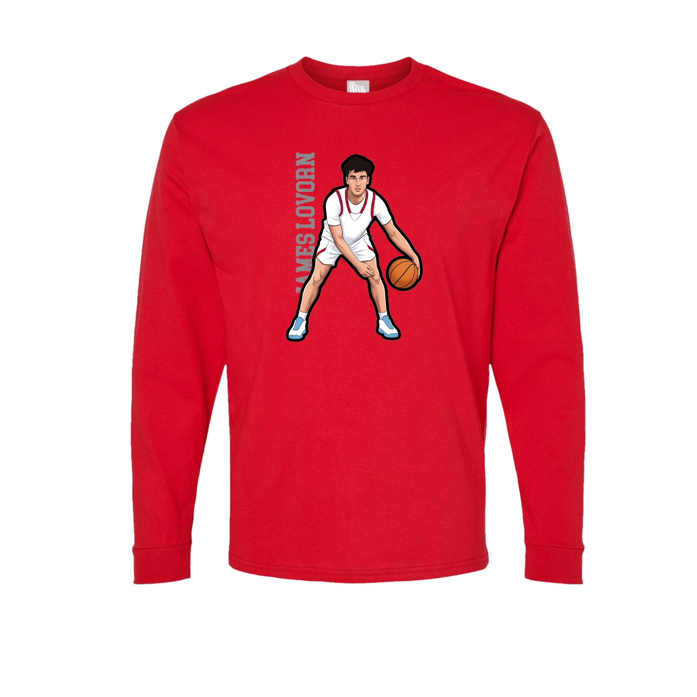 Long Sleeve Tee — Name Vertical in Red