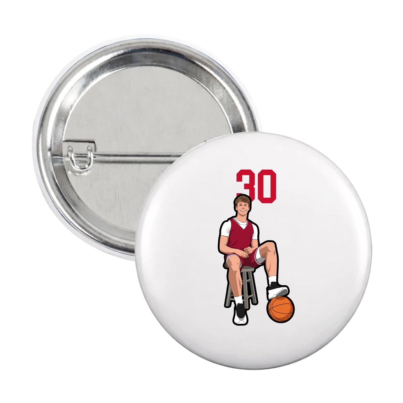 Game Day Button — Number Top in White