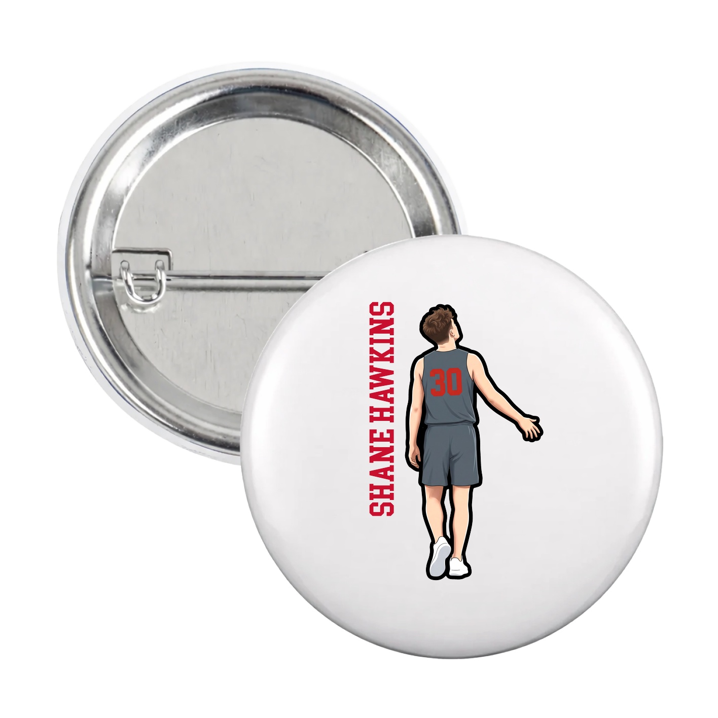 Game Day Button — Name Vertical in White