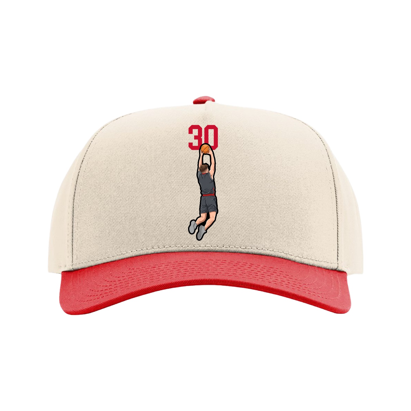 Full Fabric Five-Panel Champ Cap — Number Top in Cream/Red