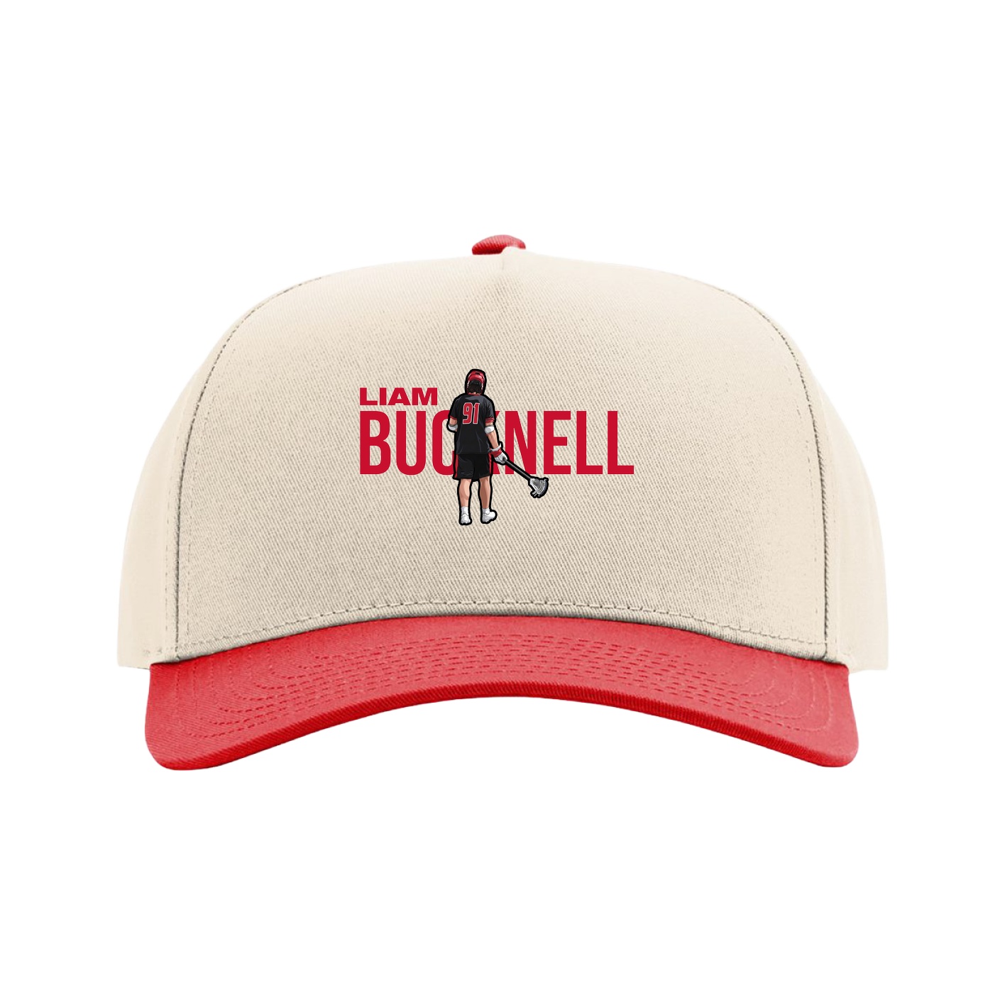 Full Fabric Five-Panel Champ Cap — Player Name in Cream/Red