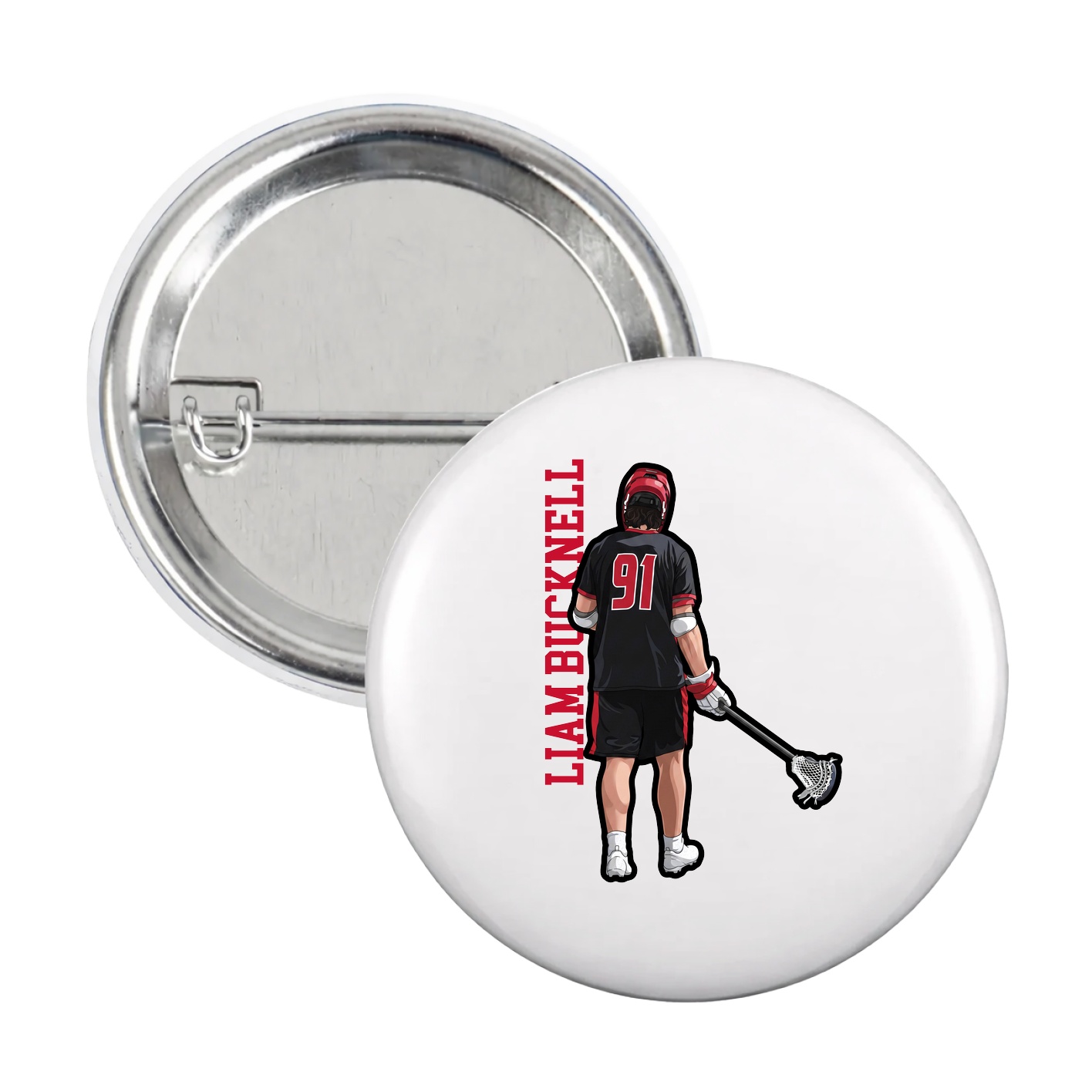 Game Day Button — Name Vertical in White