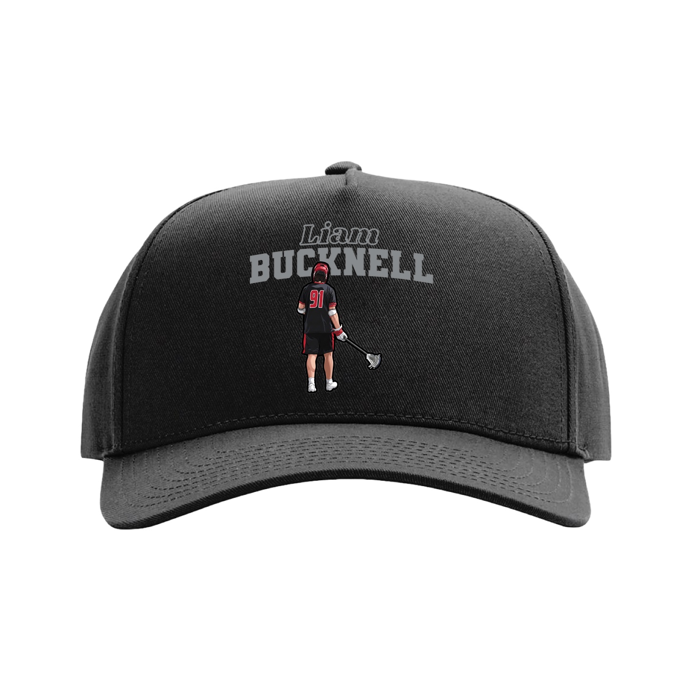 Full Fabric Five-Panel Champ Cap — Name Arch in Black
