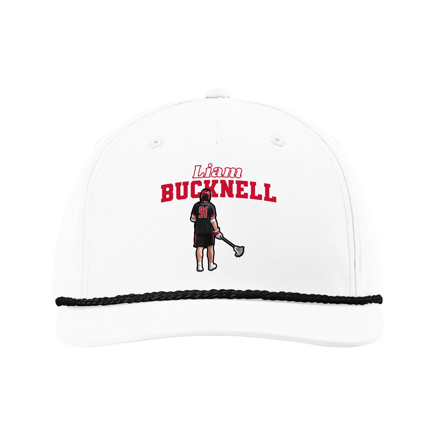 Five-Panel Classic Rope Cap — Name Arch in White