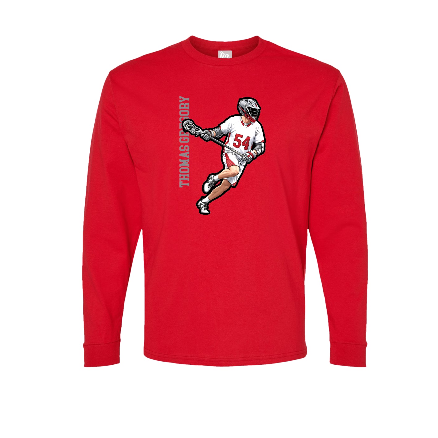 Long Sleeve Tee — Name Vertical in Red