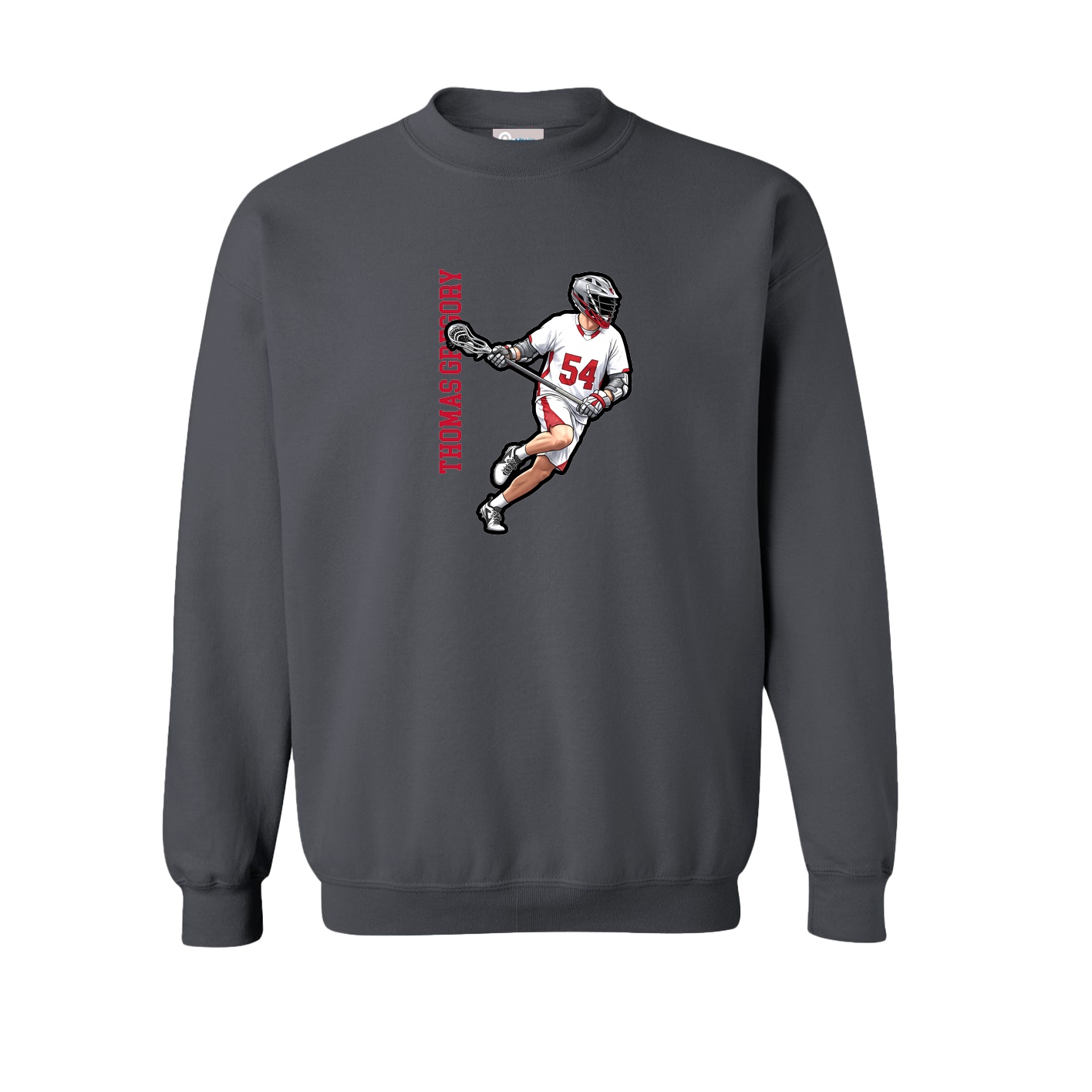 Fleece Crew — Name Vertical in Grey