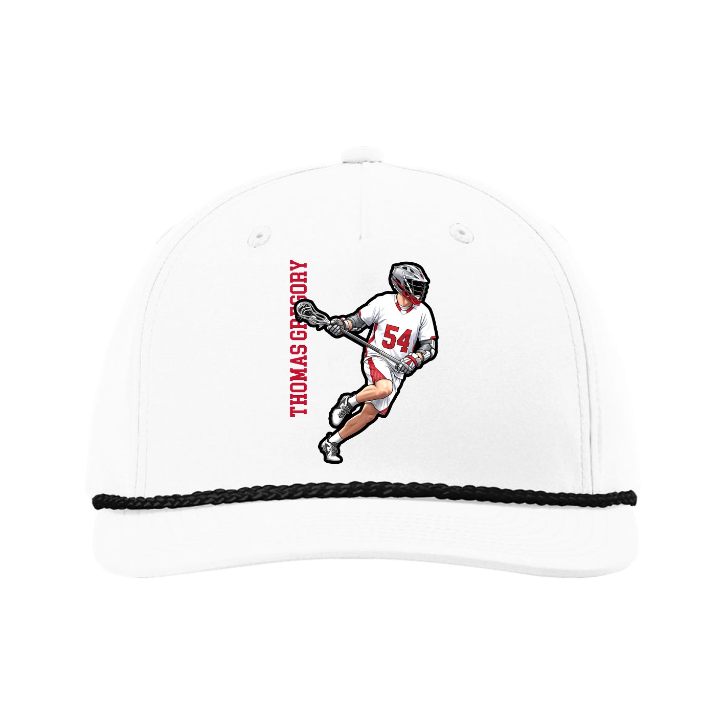 Five-Panel Classic Rope Cap — Name Vertical in White