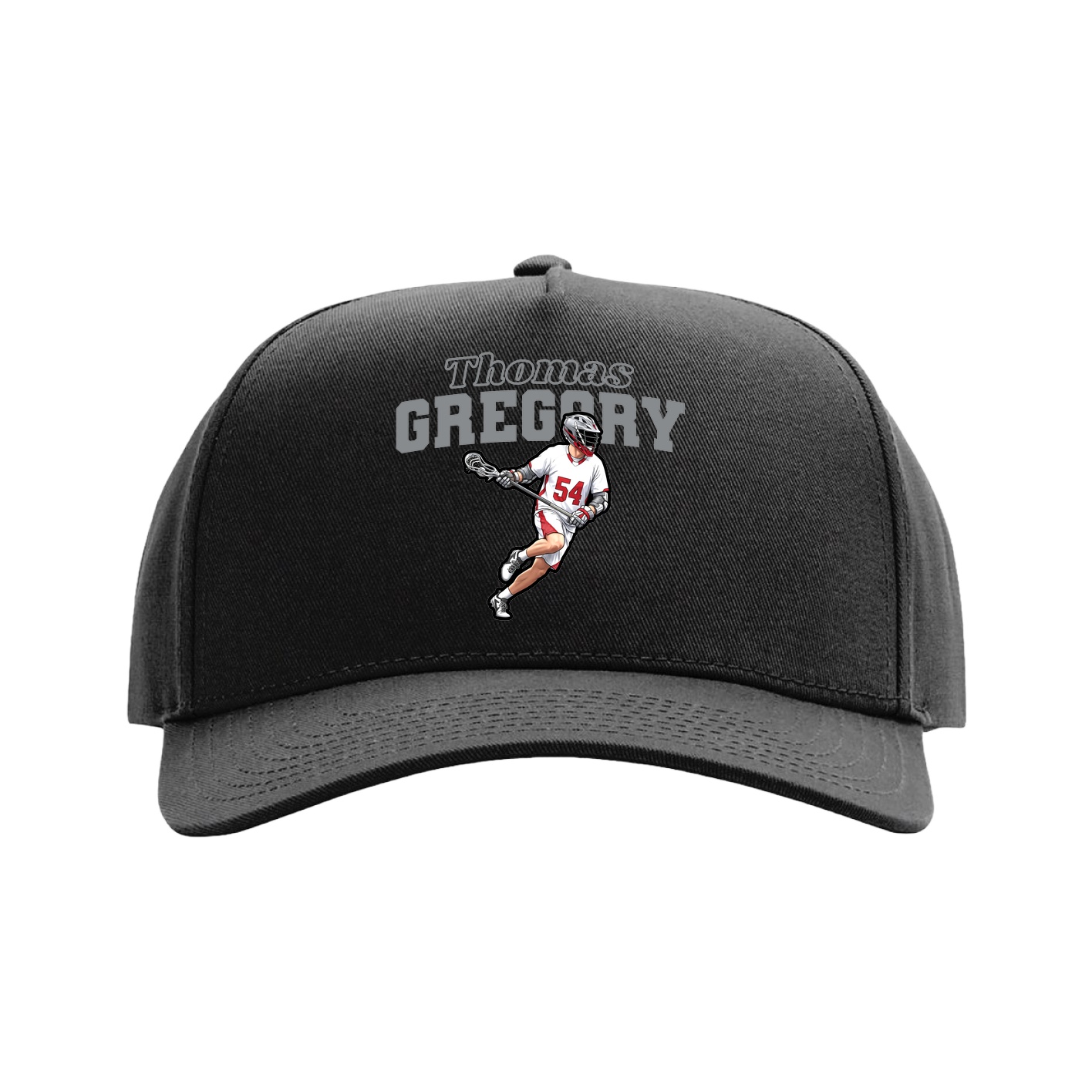 Full Fabric Five-Panel Champ Cap — Name Arch in Black