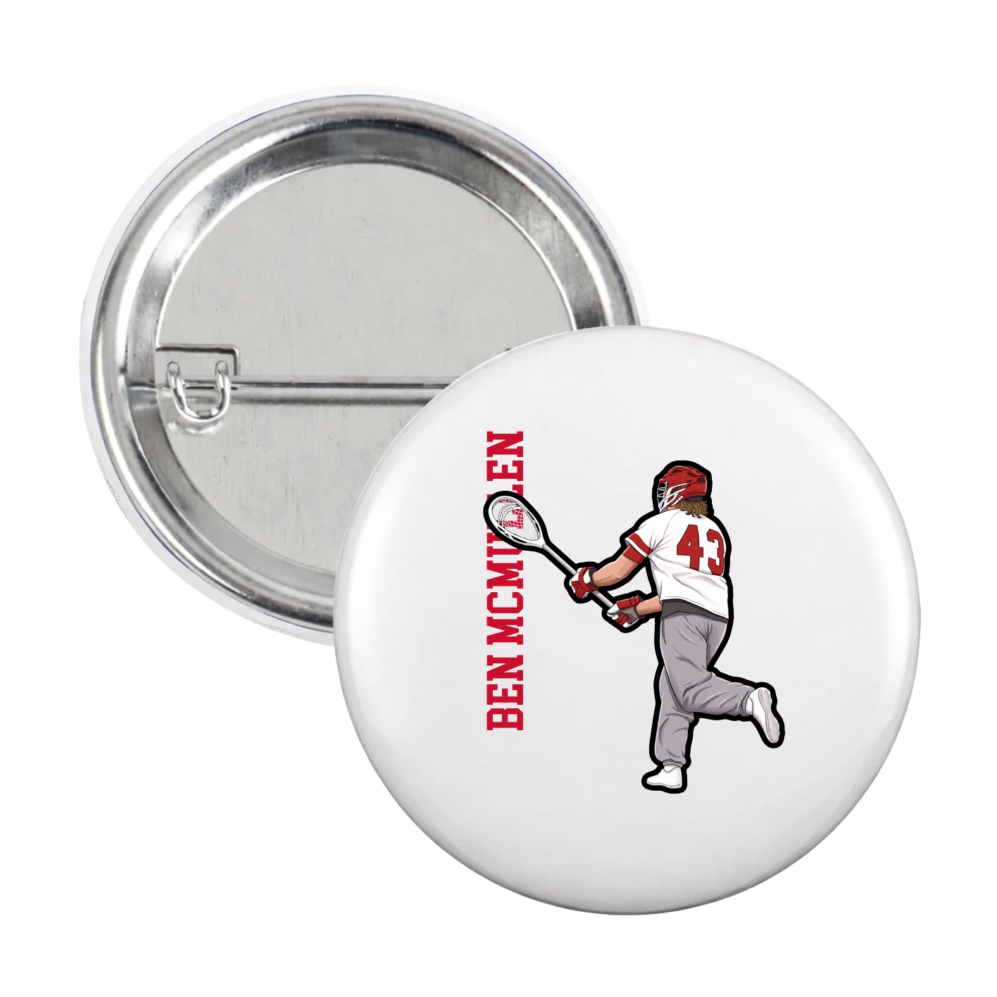 Game Day Button — Name Vertical in White