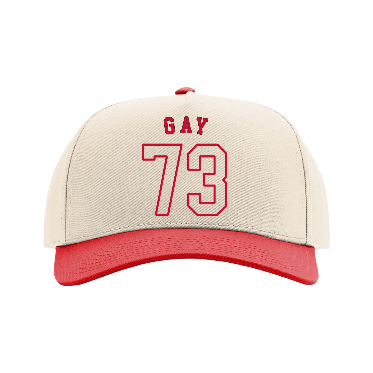 Full Fabric Five-Panel Champ Cap — Shirsey Arch in Cream/Red