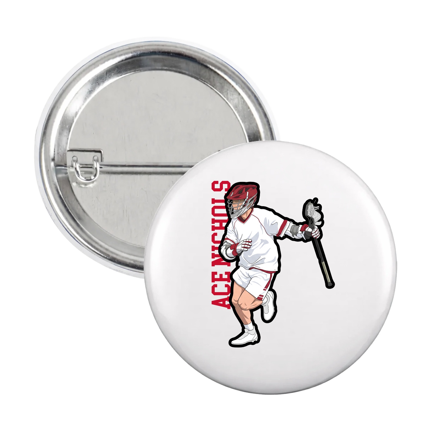 Game Day Button — Name Vertical in White