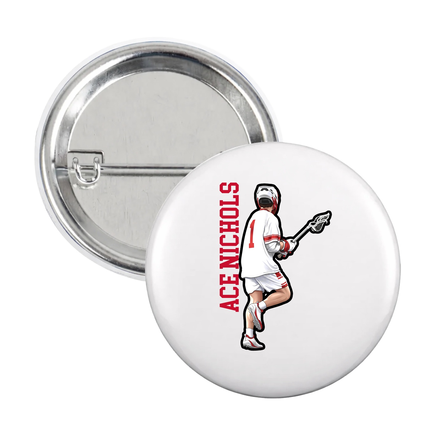 Game Day Button — Name Vertical in White