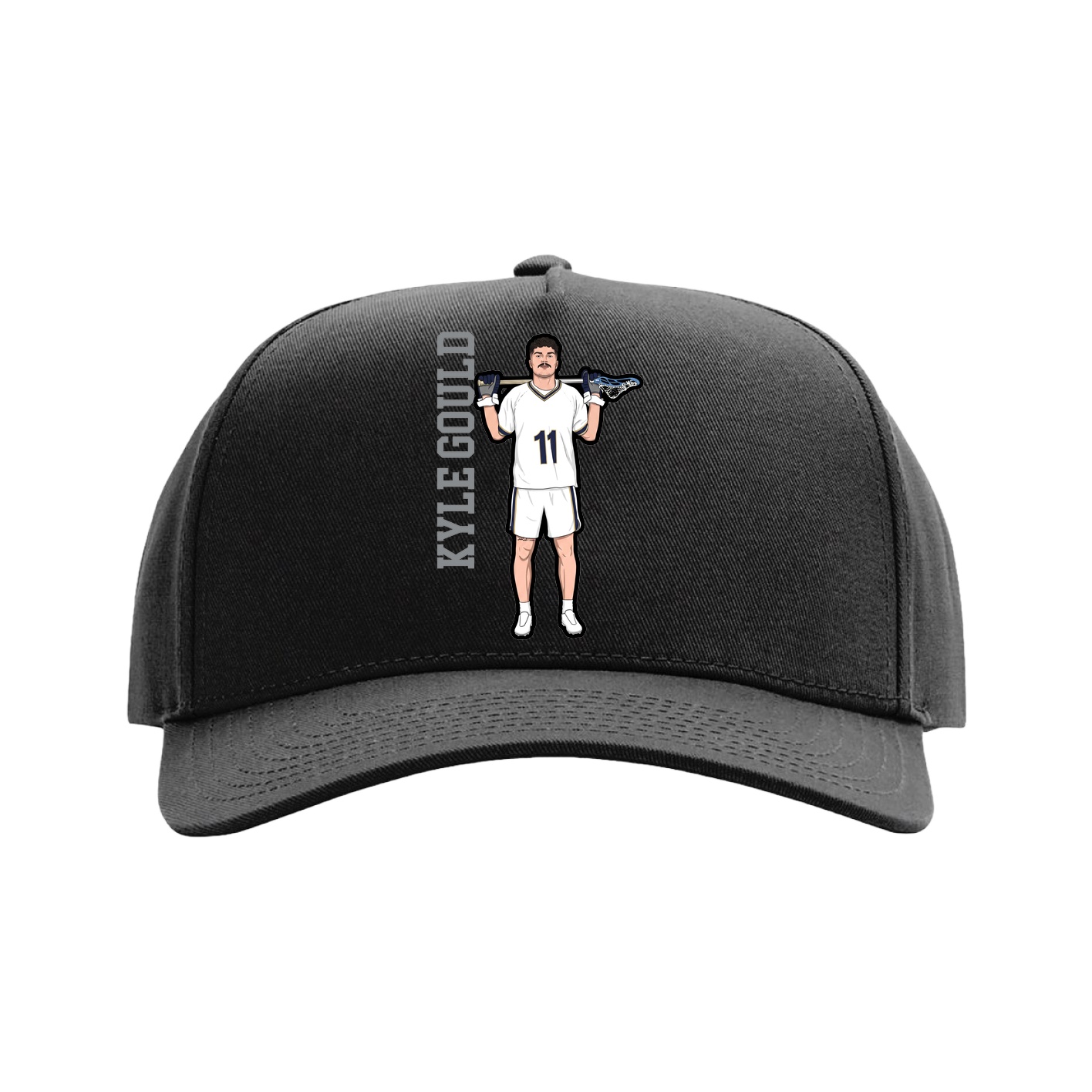 Full Fabric Five-Panel Champ Cap — Name Vertical in Black