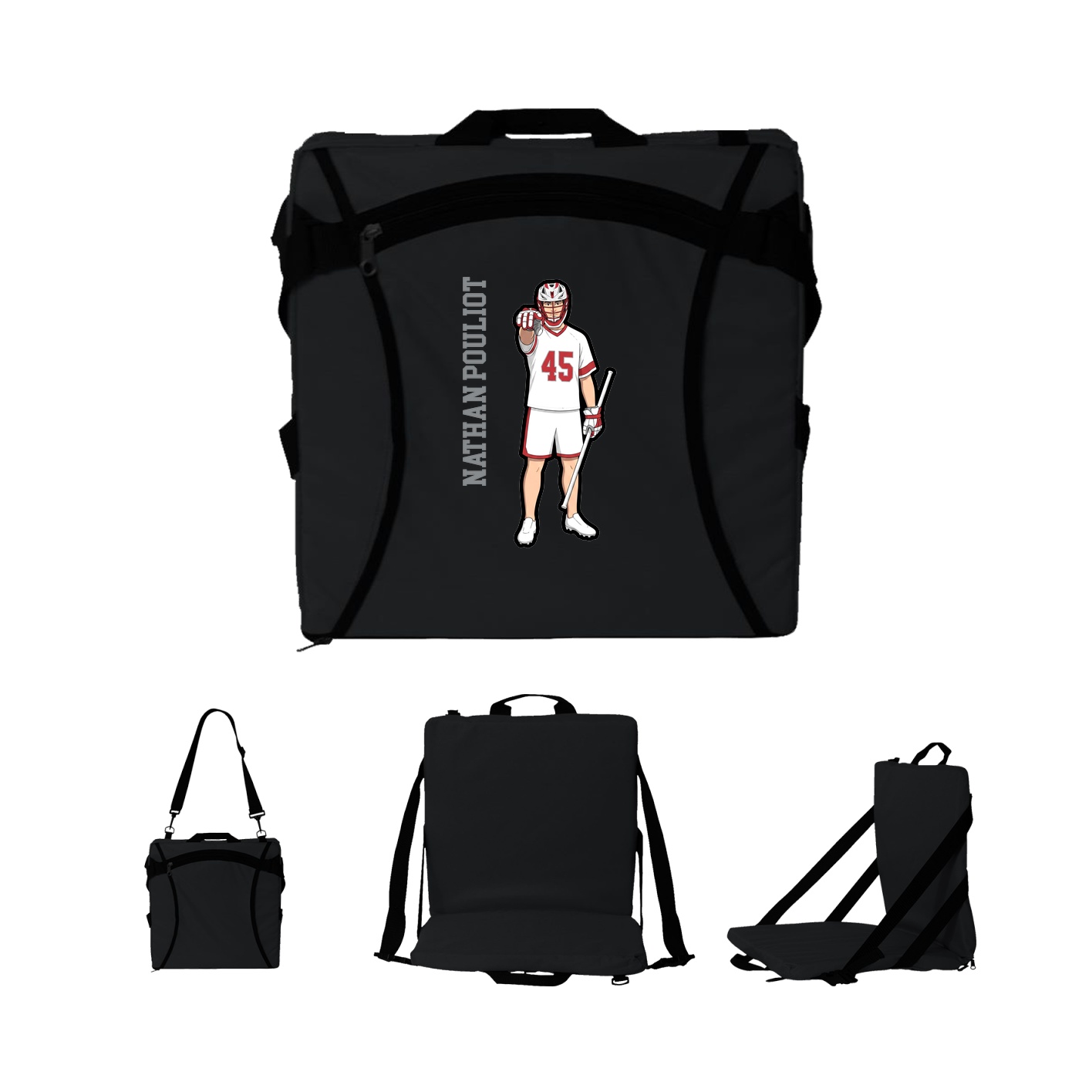 Folding Stadium Seat — Name Vertical in Black