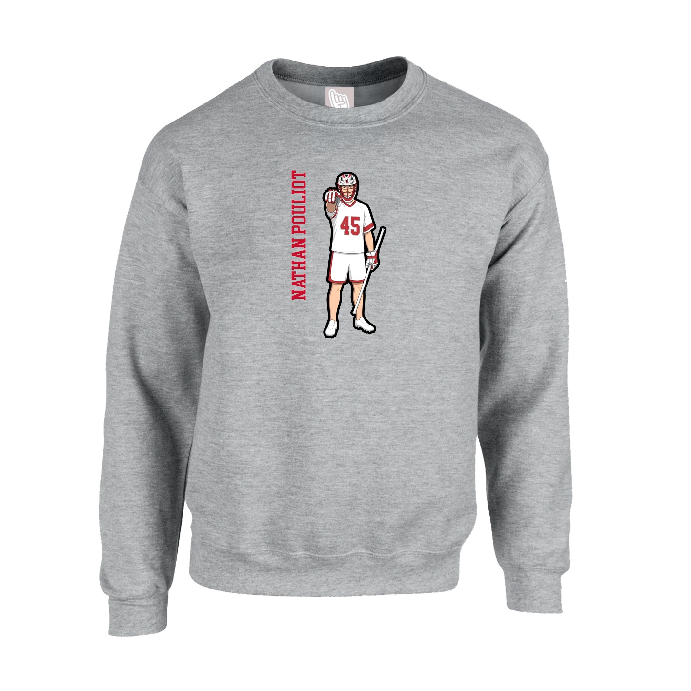 Fleece Crew — Name Vertical in Grey