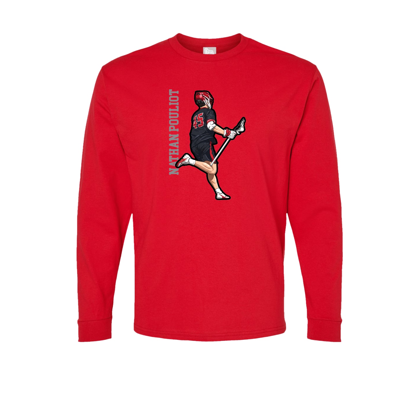 Long Sleeve Tee — Name Vertical in Red