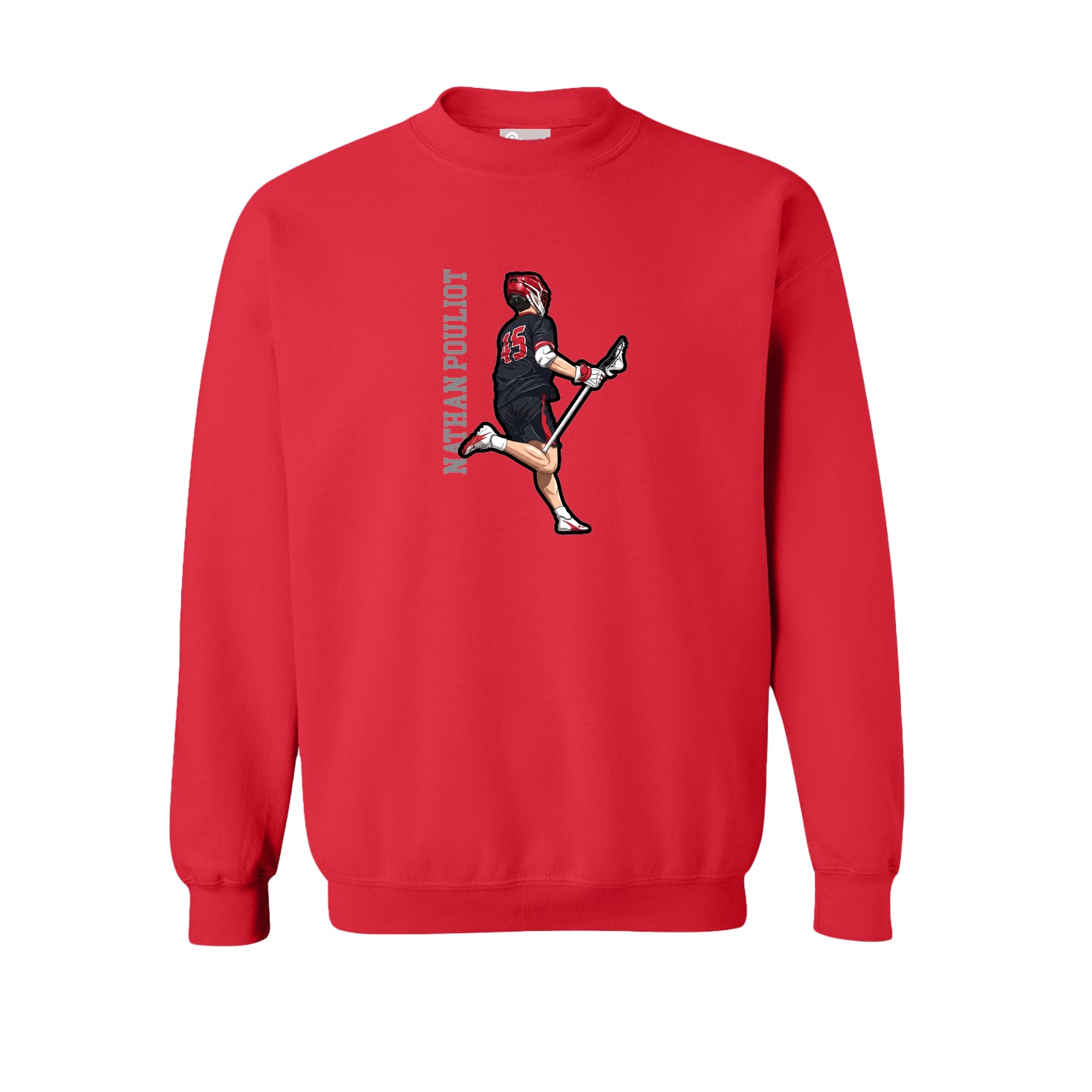 Fleece Crew — Name Vertical in Red