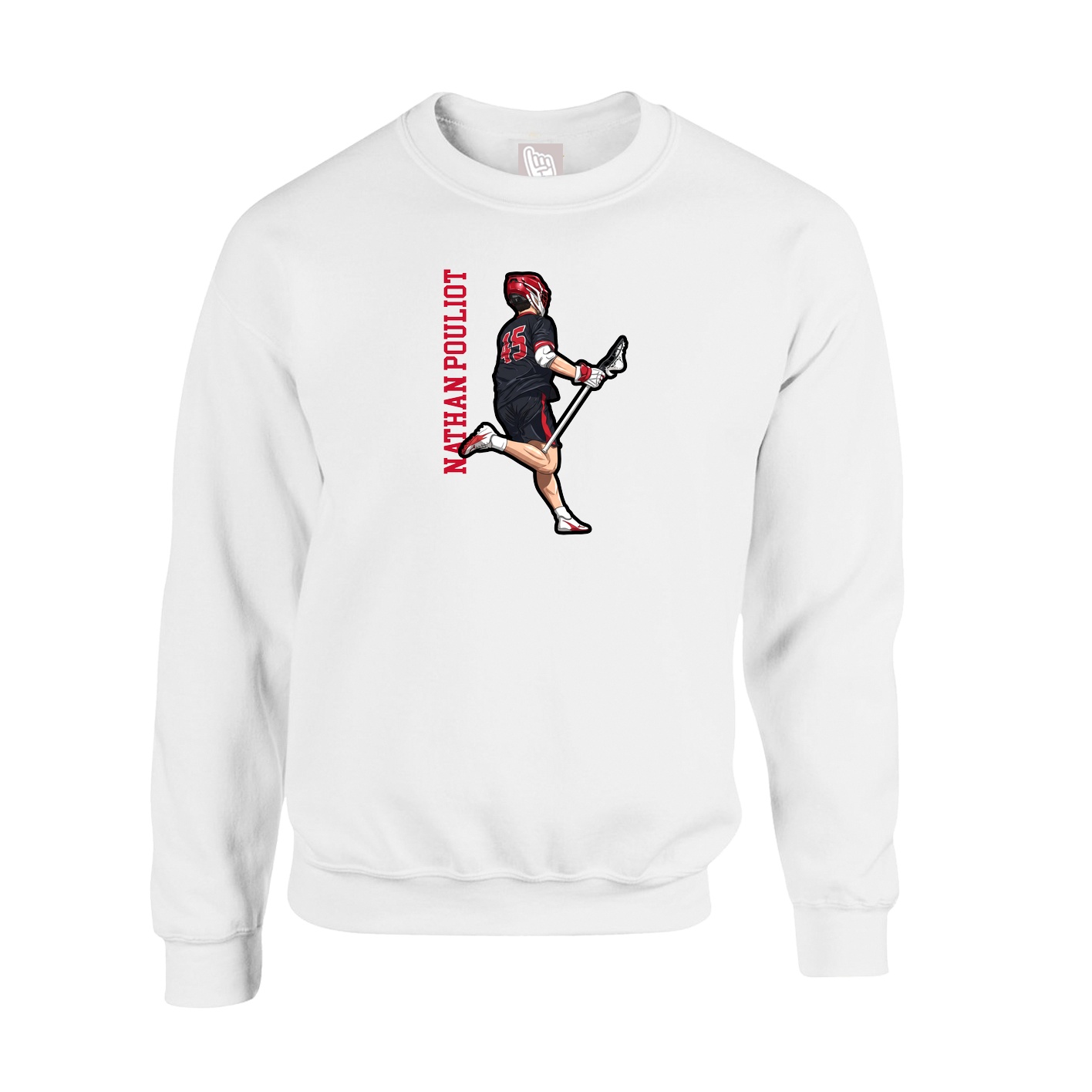 Fleece Crew — Name Vertical in White