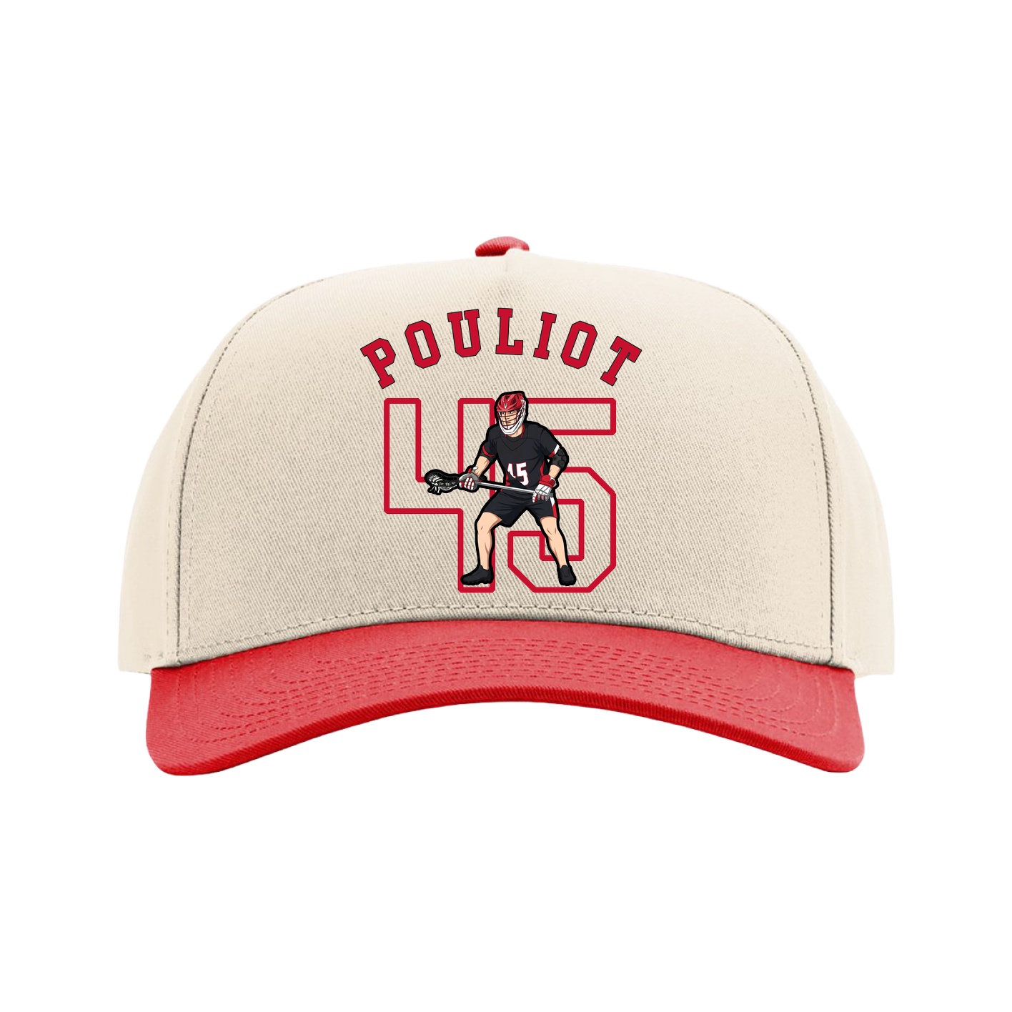 Full Fabric Five-Panel Champ Cap — Shirsey Arch in Cream/Red
