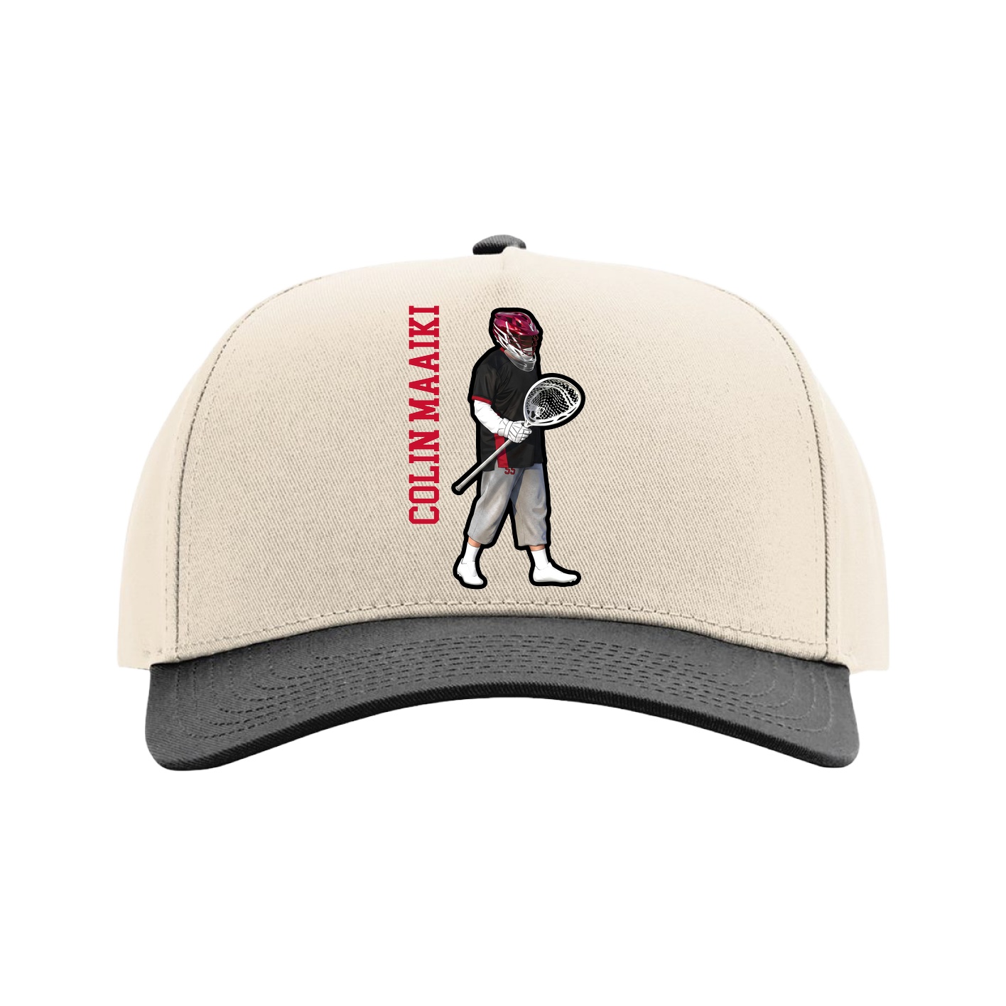 Full Fabric Five-Panel Champ Cap — Name Vertical in Cream/Black