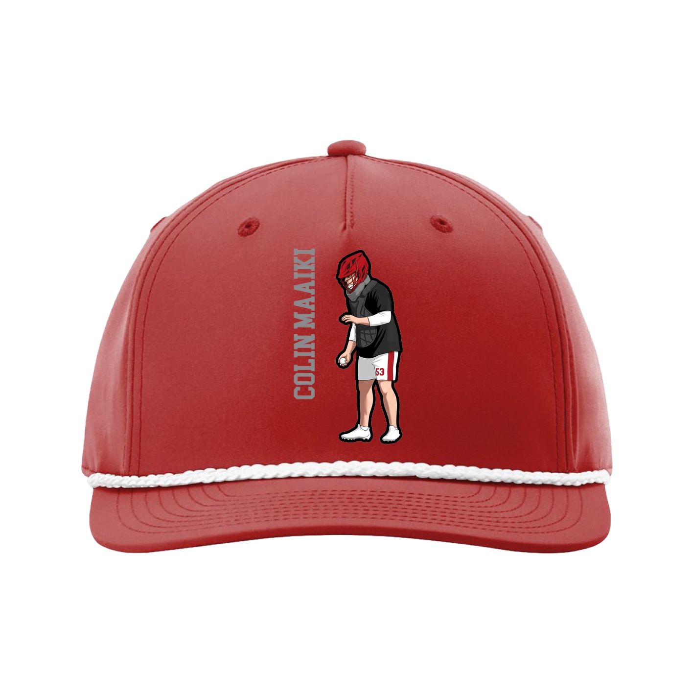 Five-Panel Classic Rope Cap — Name Vertical in Red