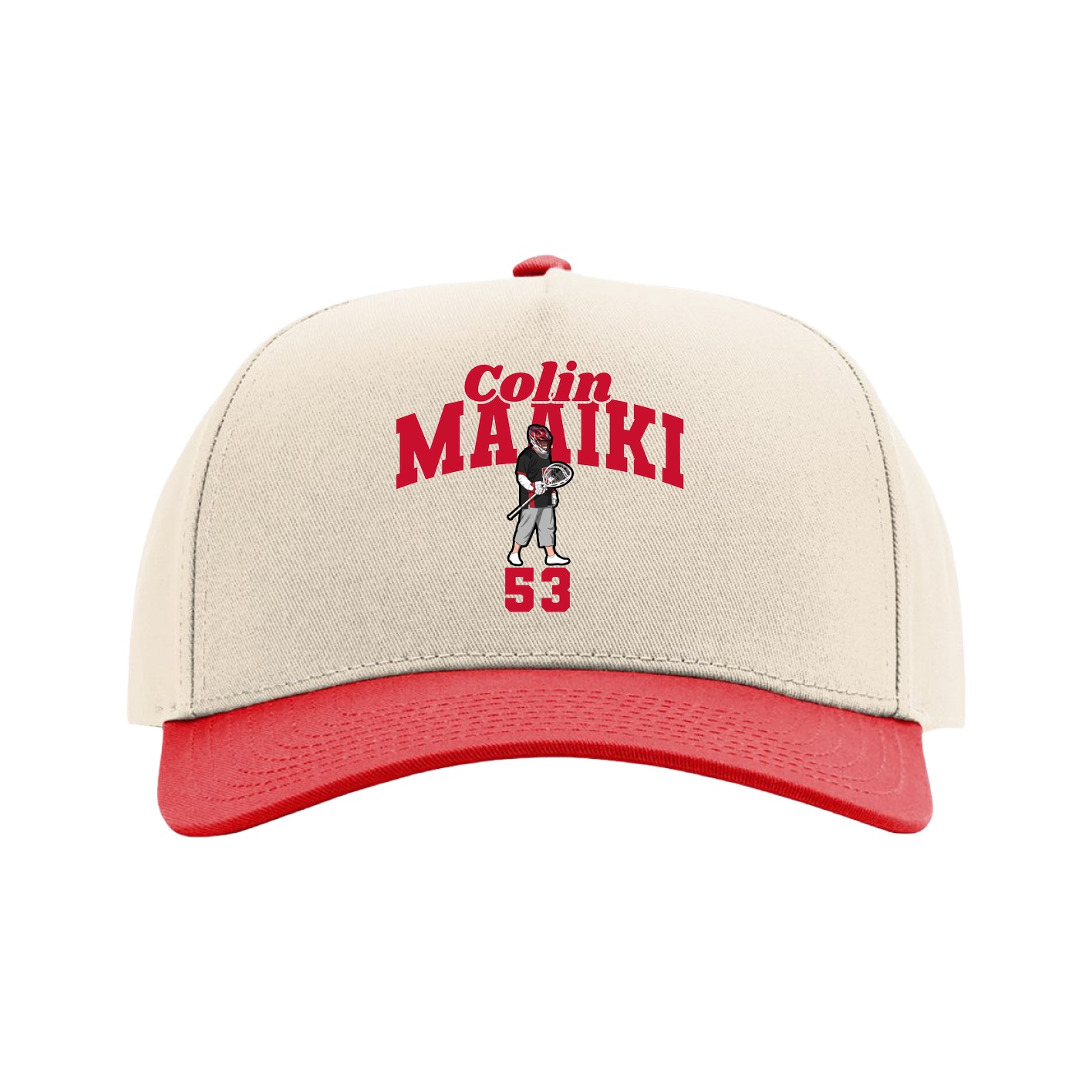 Full Fabric Five-Panel Champ Cap — Signature Arch in Cream/Red