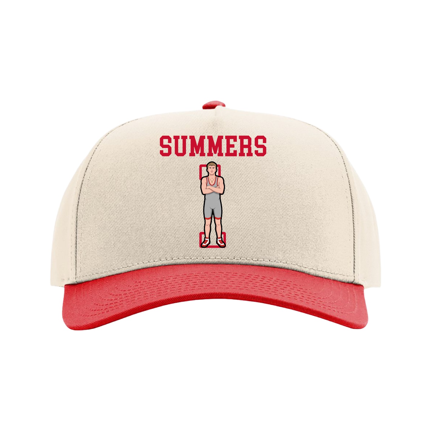 Full Fabric Five-Panel Champ Cap — Shirsey in Cream/Red