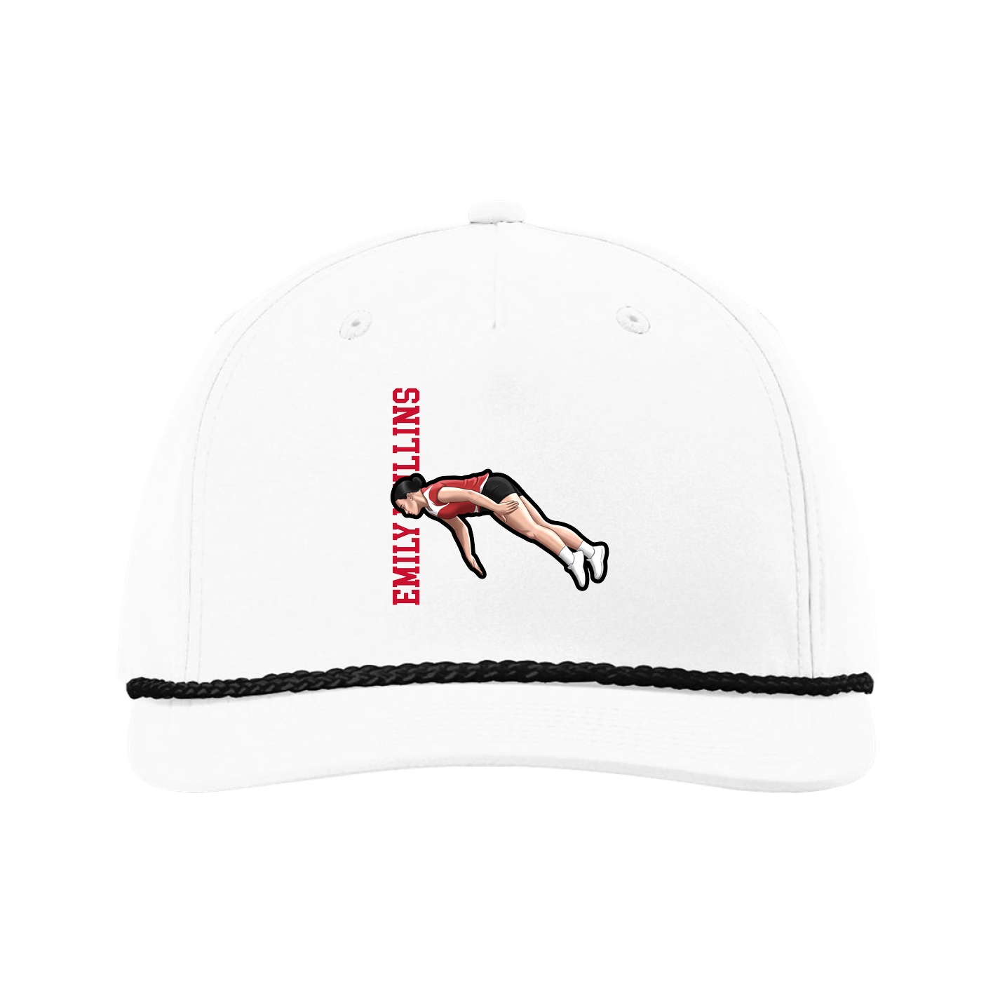 Five-Panel Classic Rope Cap — Name Vertical in White