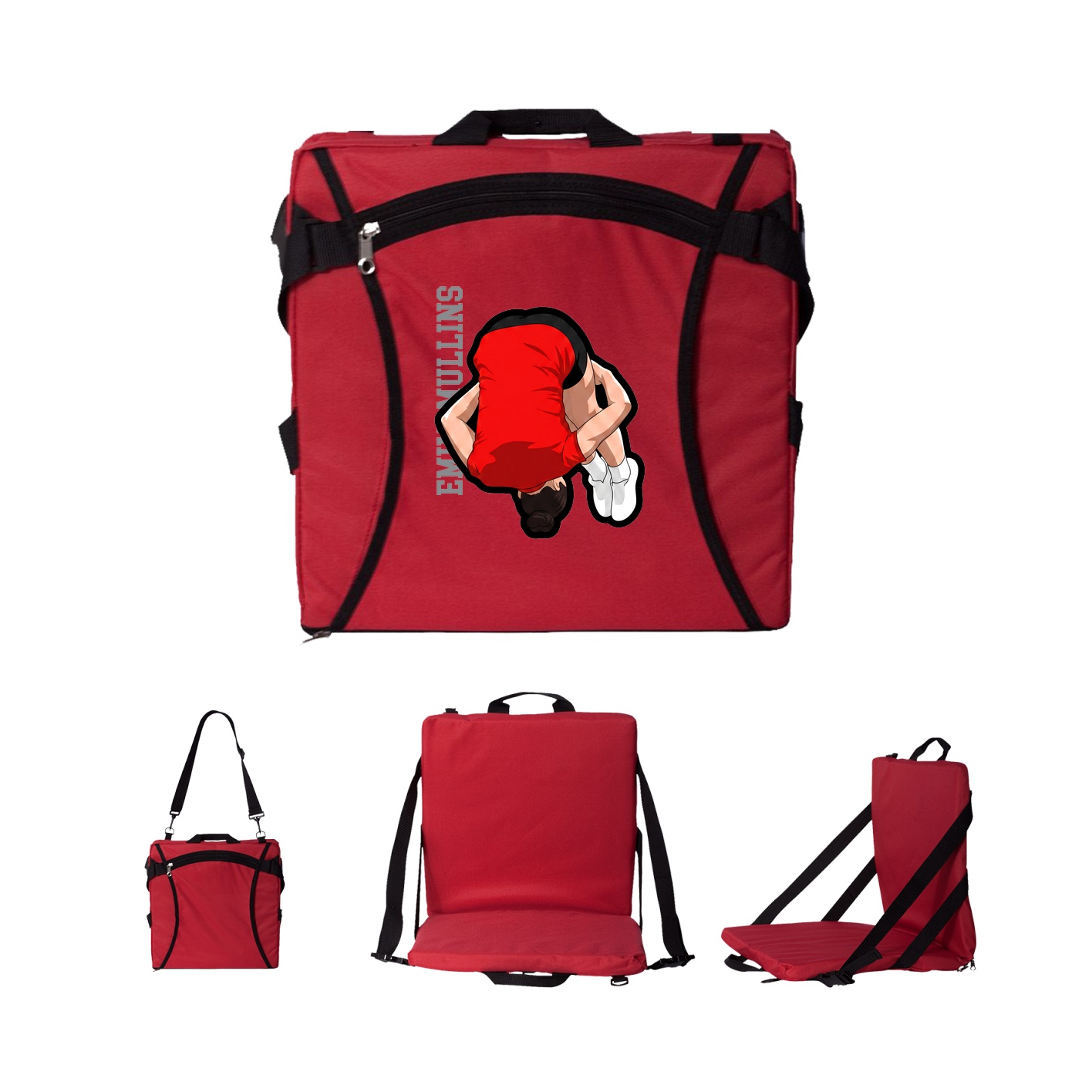 Folding Stadium Seat — Name Vertical in Red