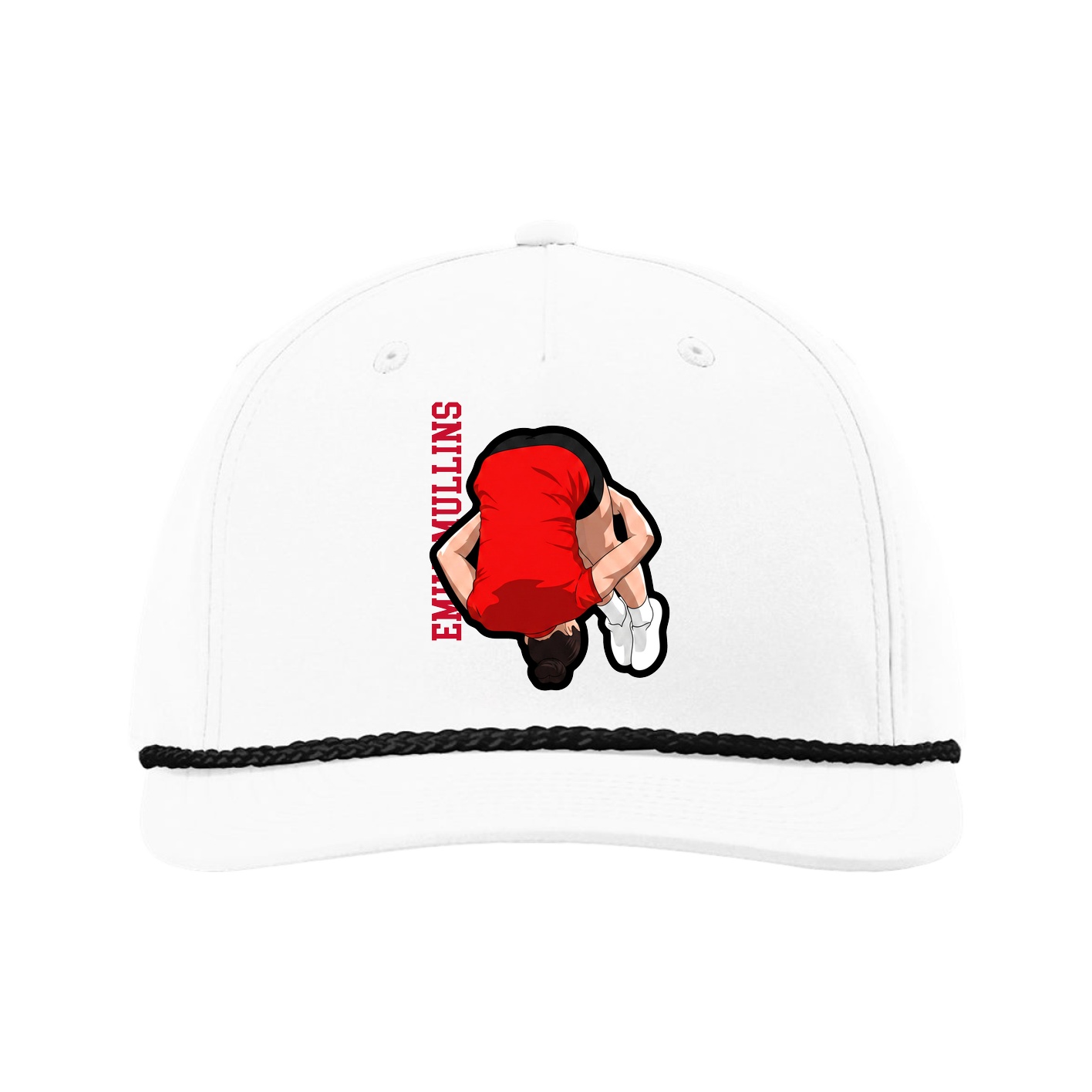 Five-Panel Classic Rope Cap — Name Vertical in White