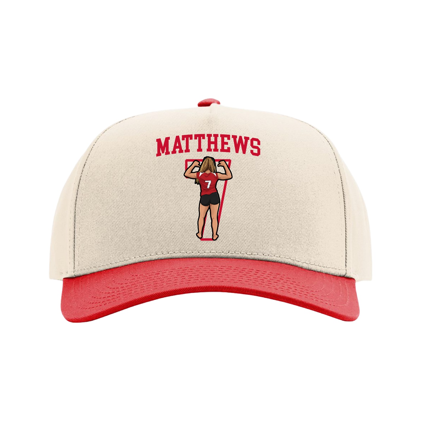 Full Fabric Five-Panel Champ Cap — Shirsey in Cream/Red