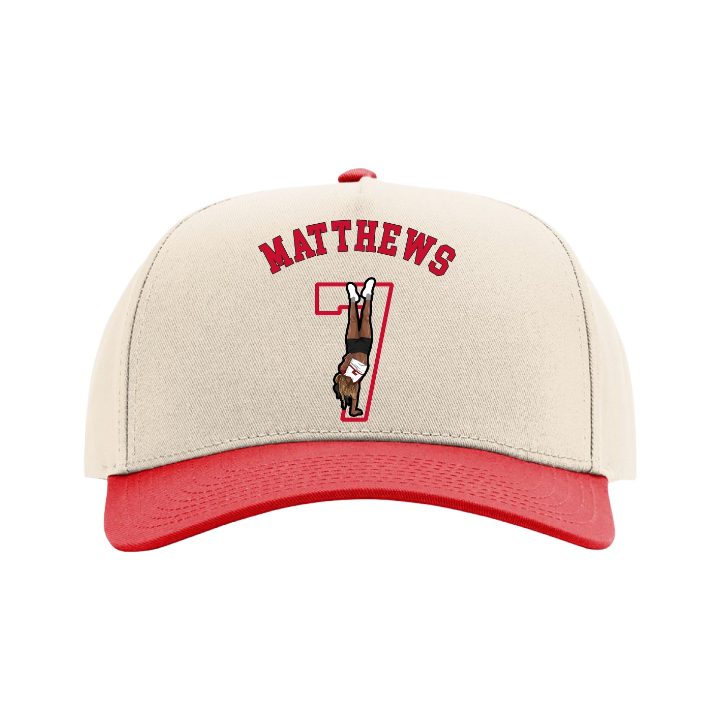 Full Fabric Five-Panel Champ Cap — Shirsey Arch in Cream/Red