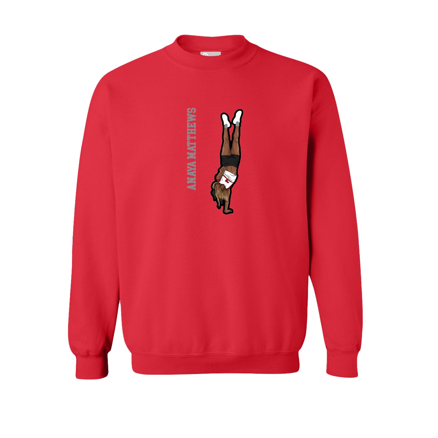 Fleece Crew — Name Vertical in Red