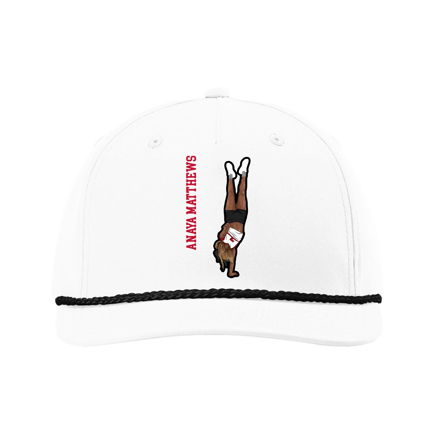 Five-Panel Classic Rope Cap — Name Vertical in White
