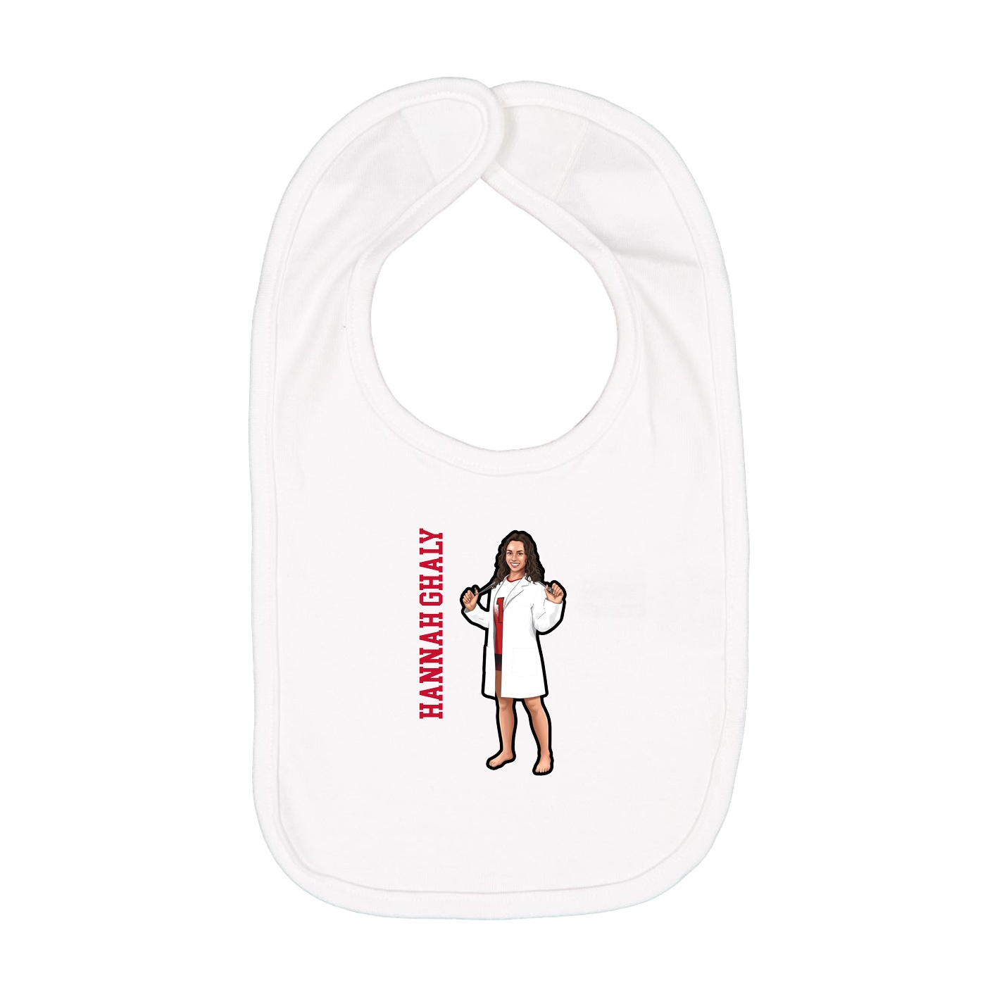 Infant Bib — Name Vertical in White