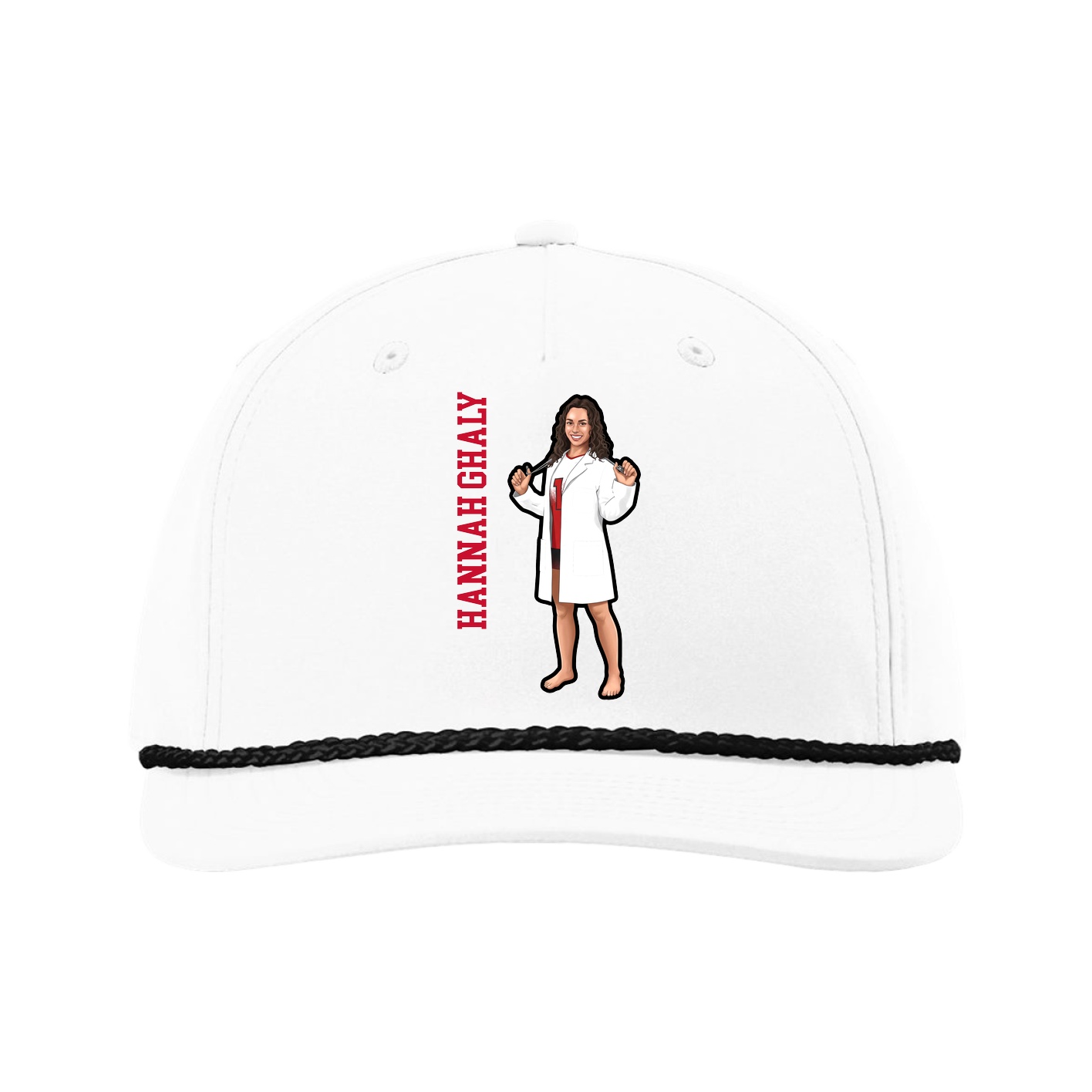 Five-Panel Classic Rope Cap — Name Vertical in White