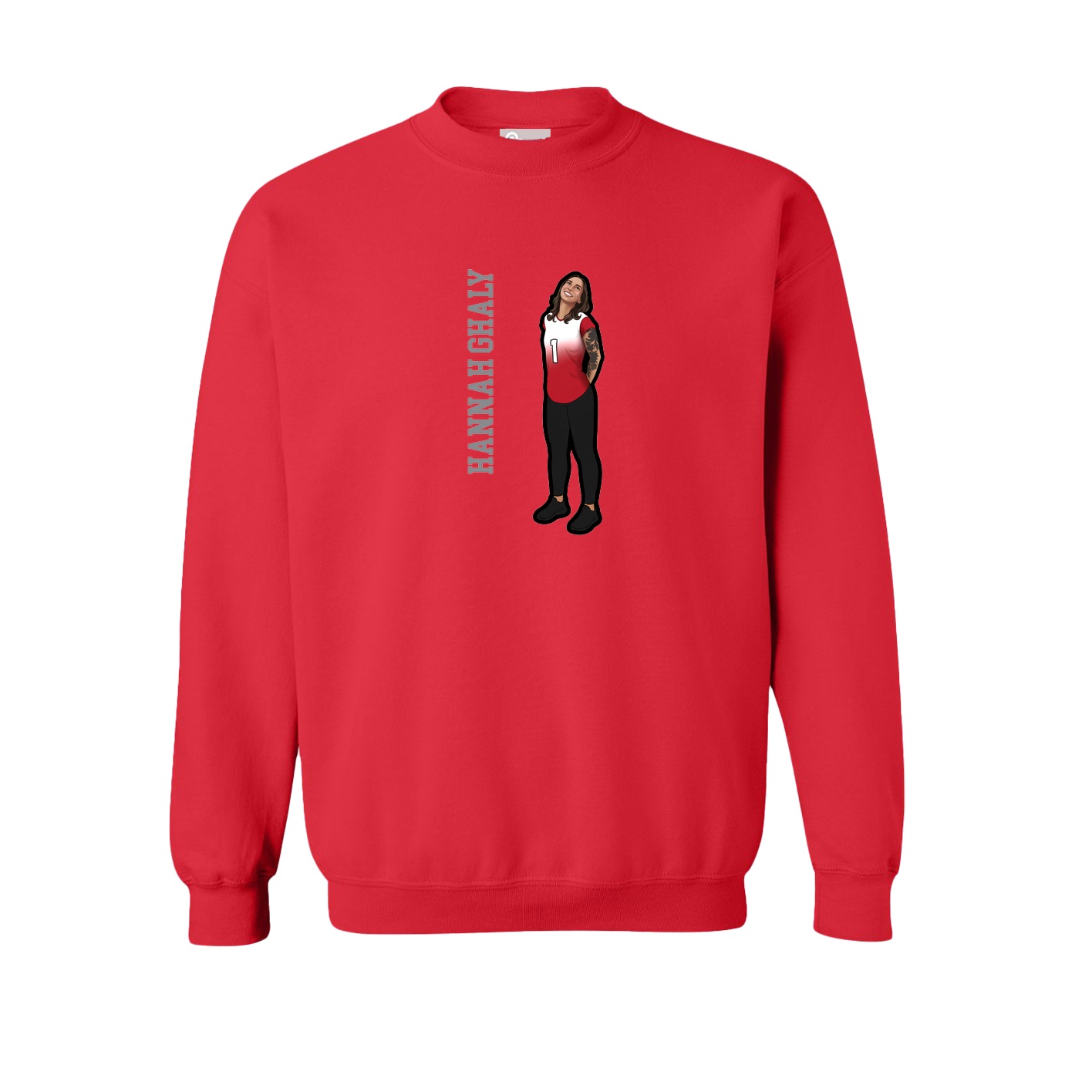 Fleece Crew — Name Vertical in Red