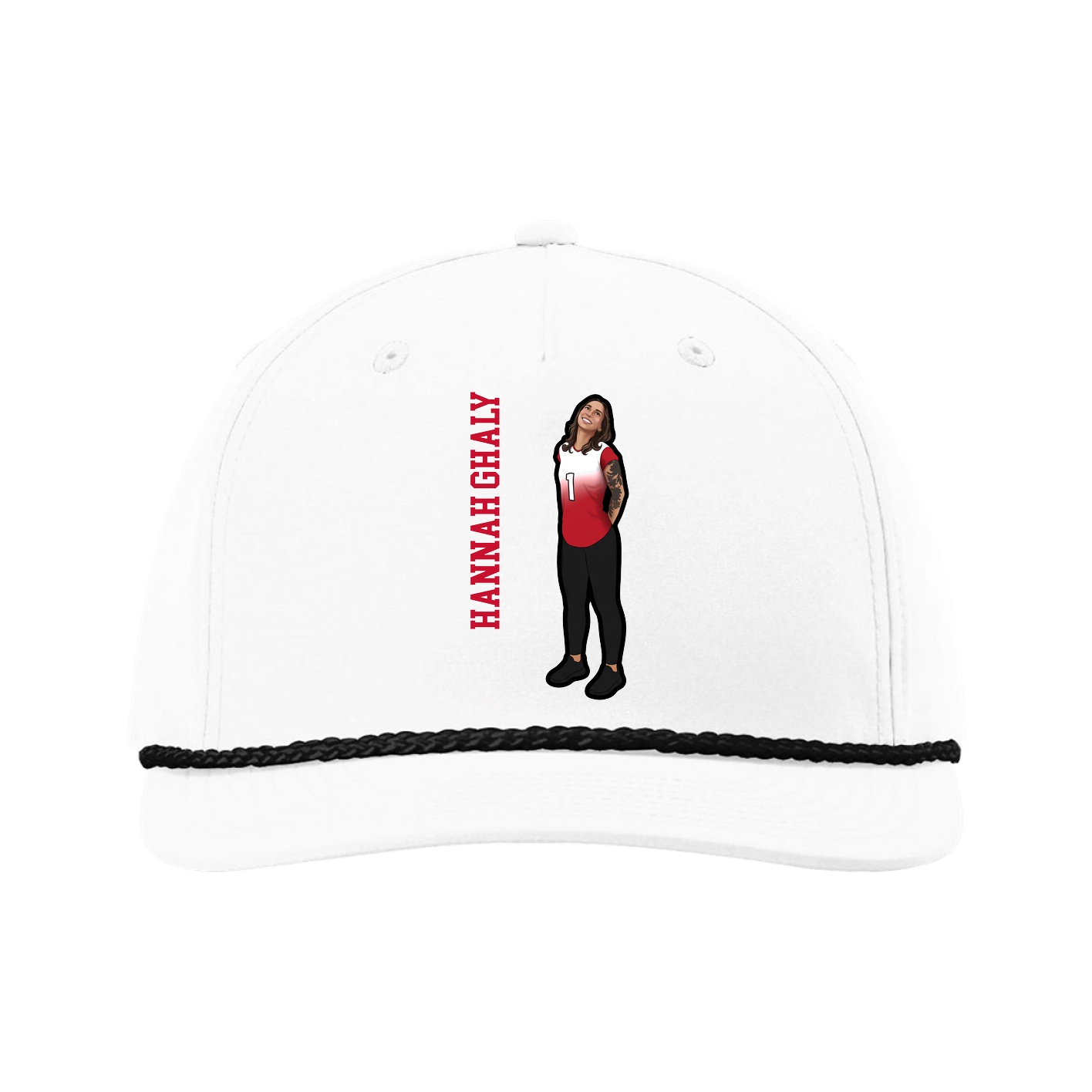 Five-Panel Classic Rope Cap — Name Vertical in White