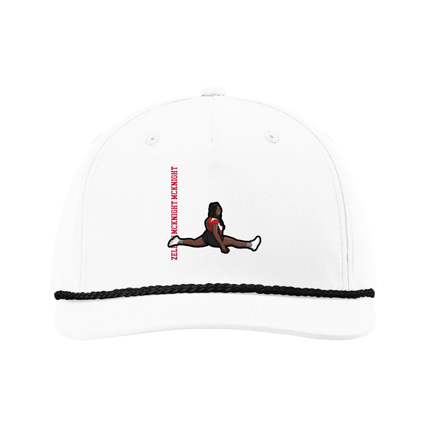 Five-Panel Classic Rope Cap — Name Vertical in White