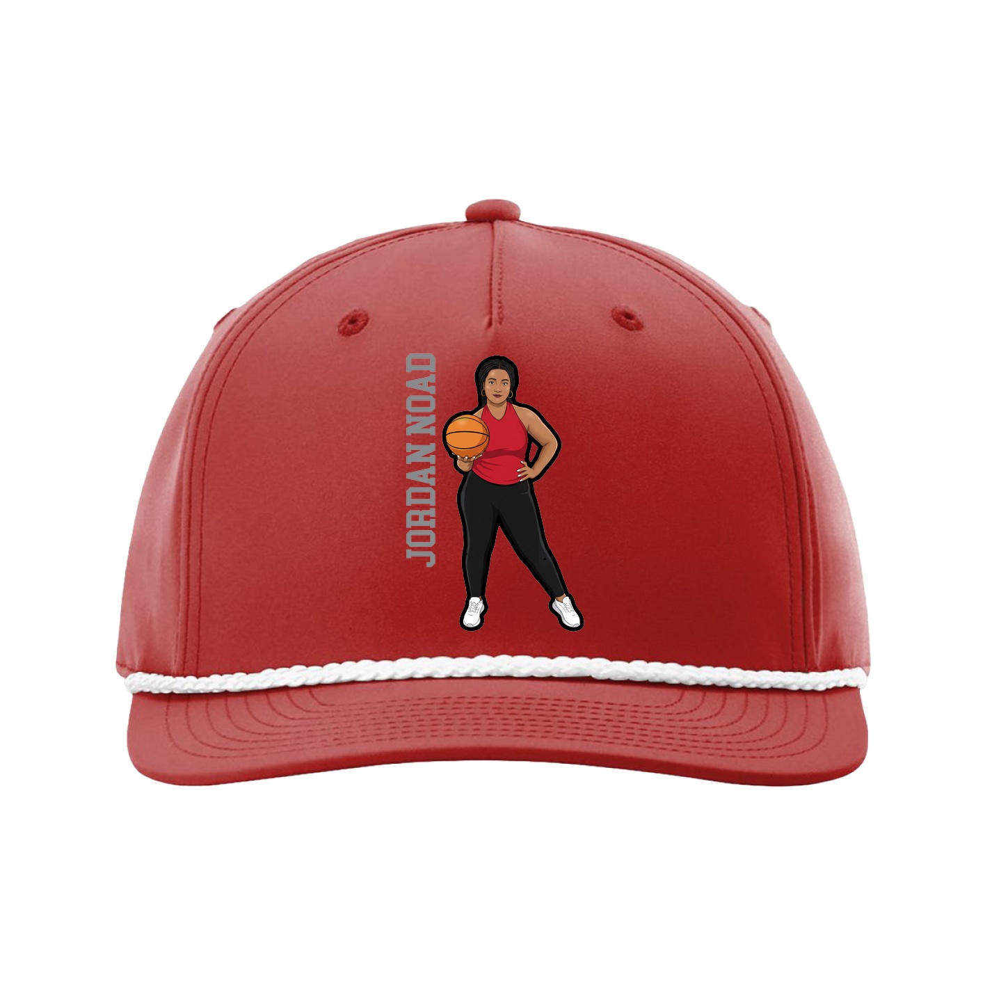 Five-Panel Classic Rope Cap — Name Vertical in Red