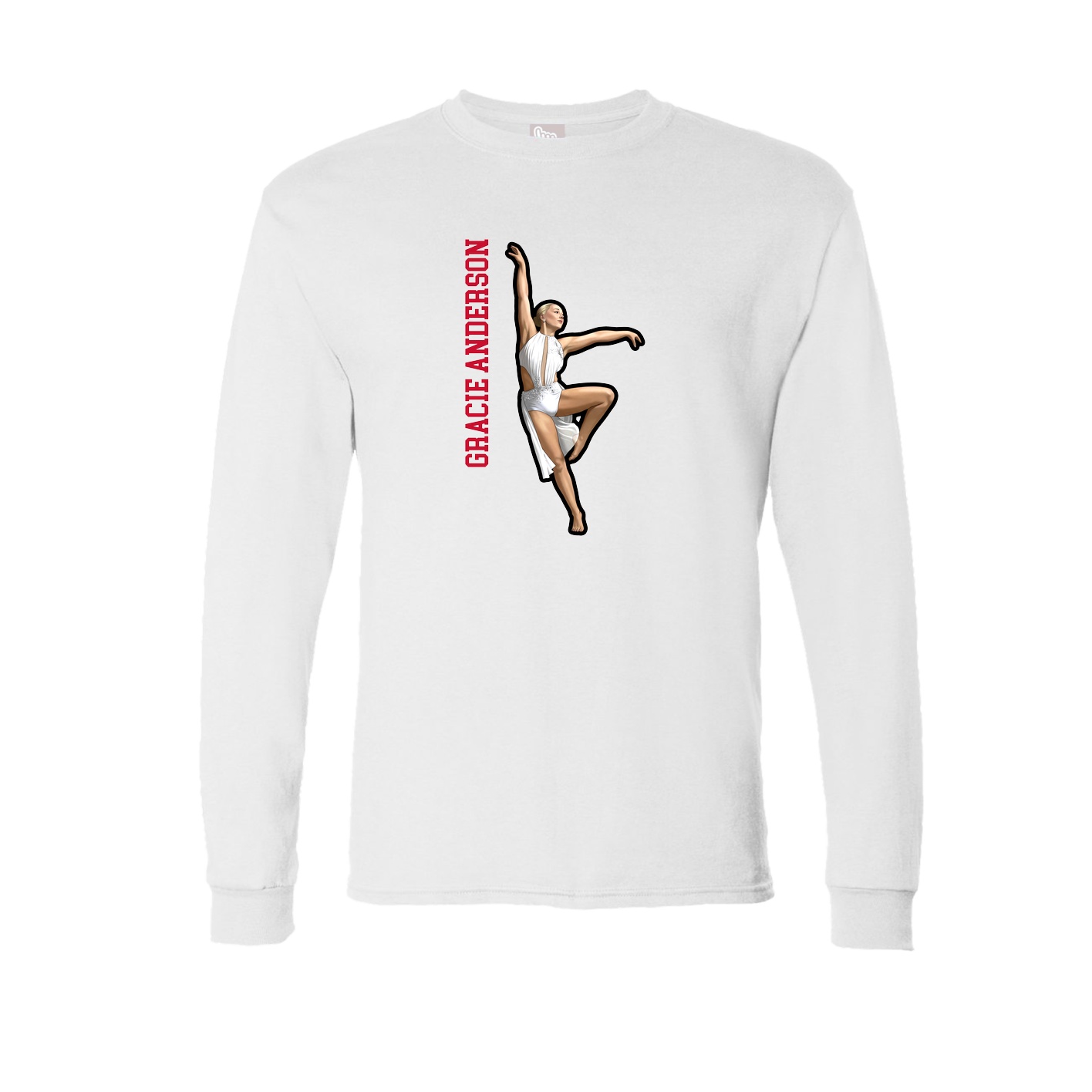 Long Sleeve Tee — Name Vertical in White