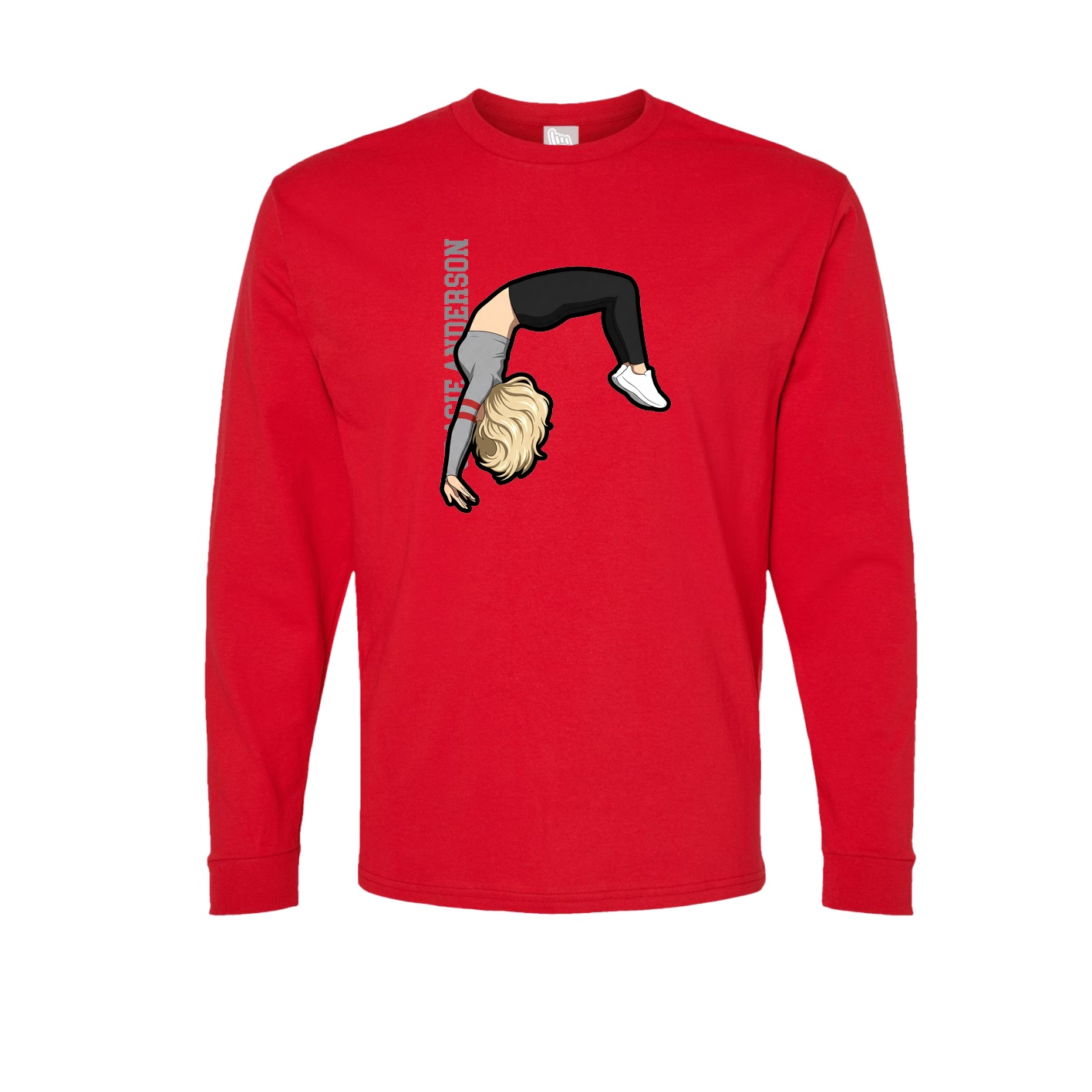 Long Sleeve Tee — Name Vertical in Red
