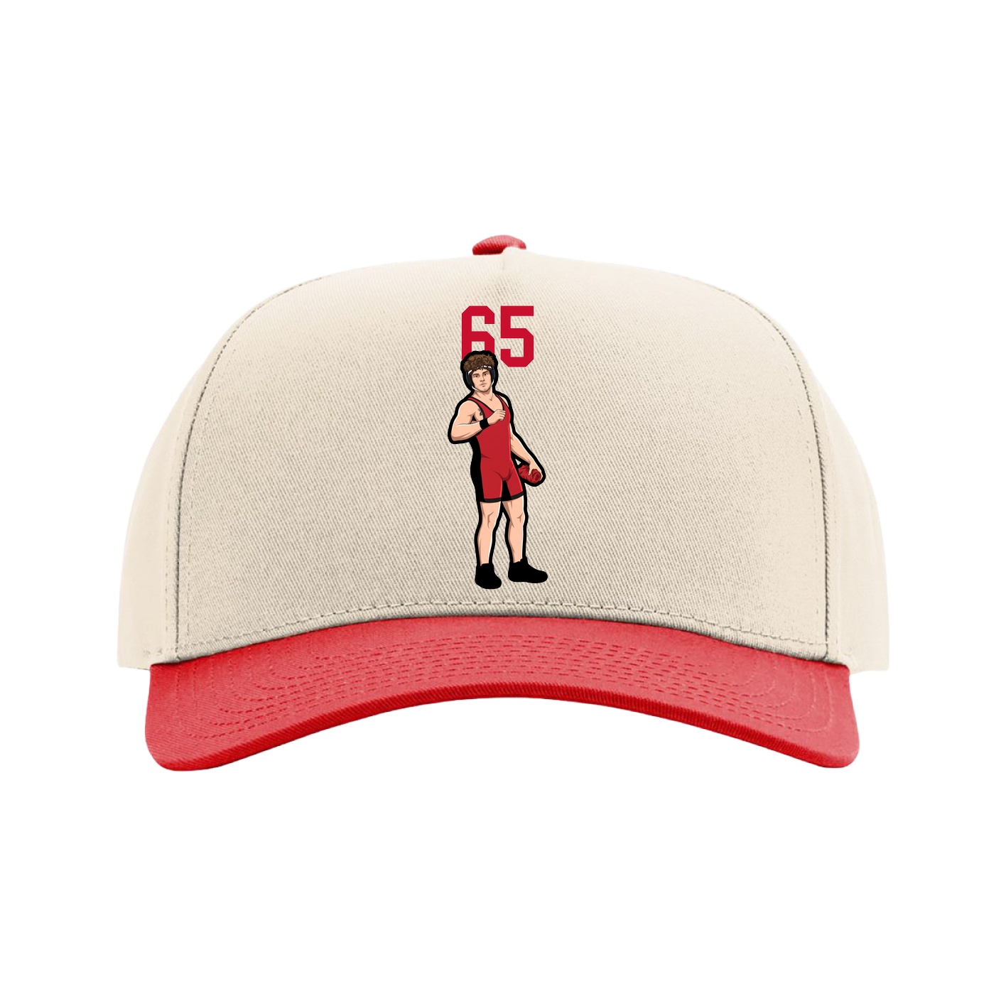 Full Fabric Five-Panel Champ Cap — Number Top in Cream/Red