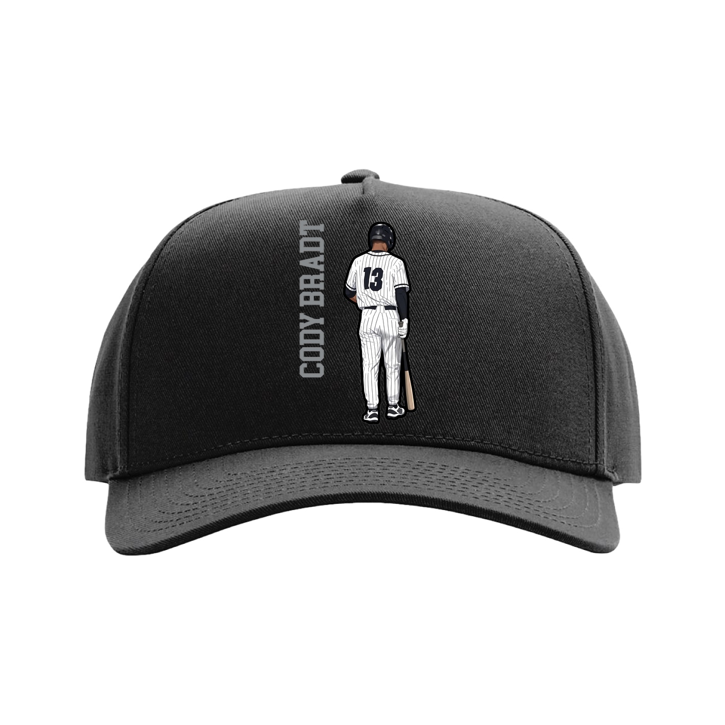 Full Fabric Five-Panel Champ Cap — Name Vertical in Black